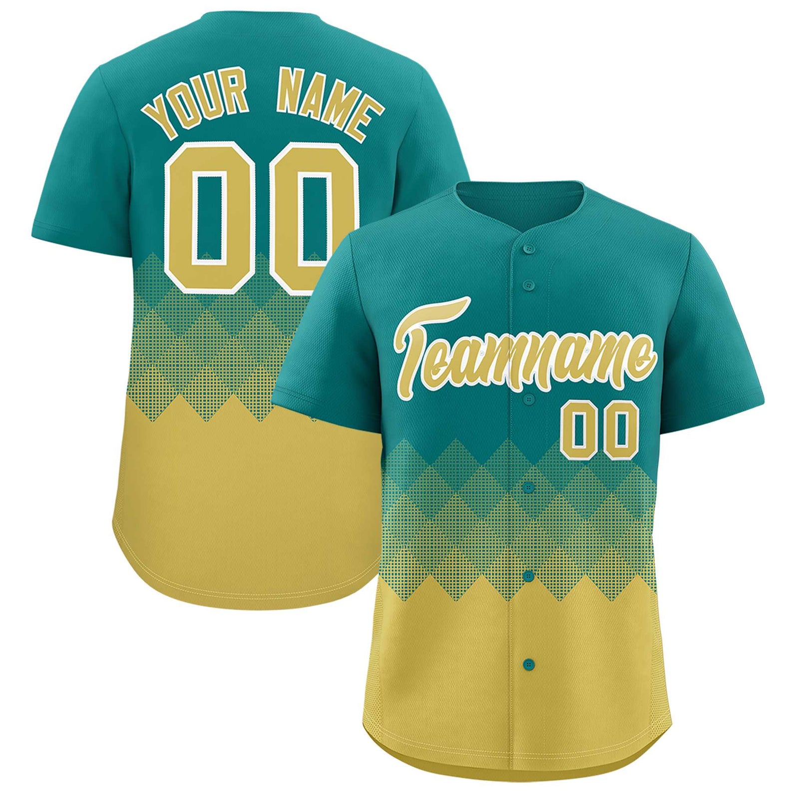 Custom Aqua Old Gold Grid Blur Pattern Authentic Baseball Jersey