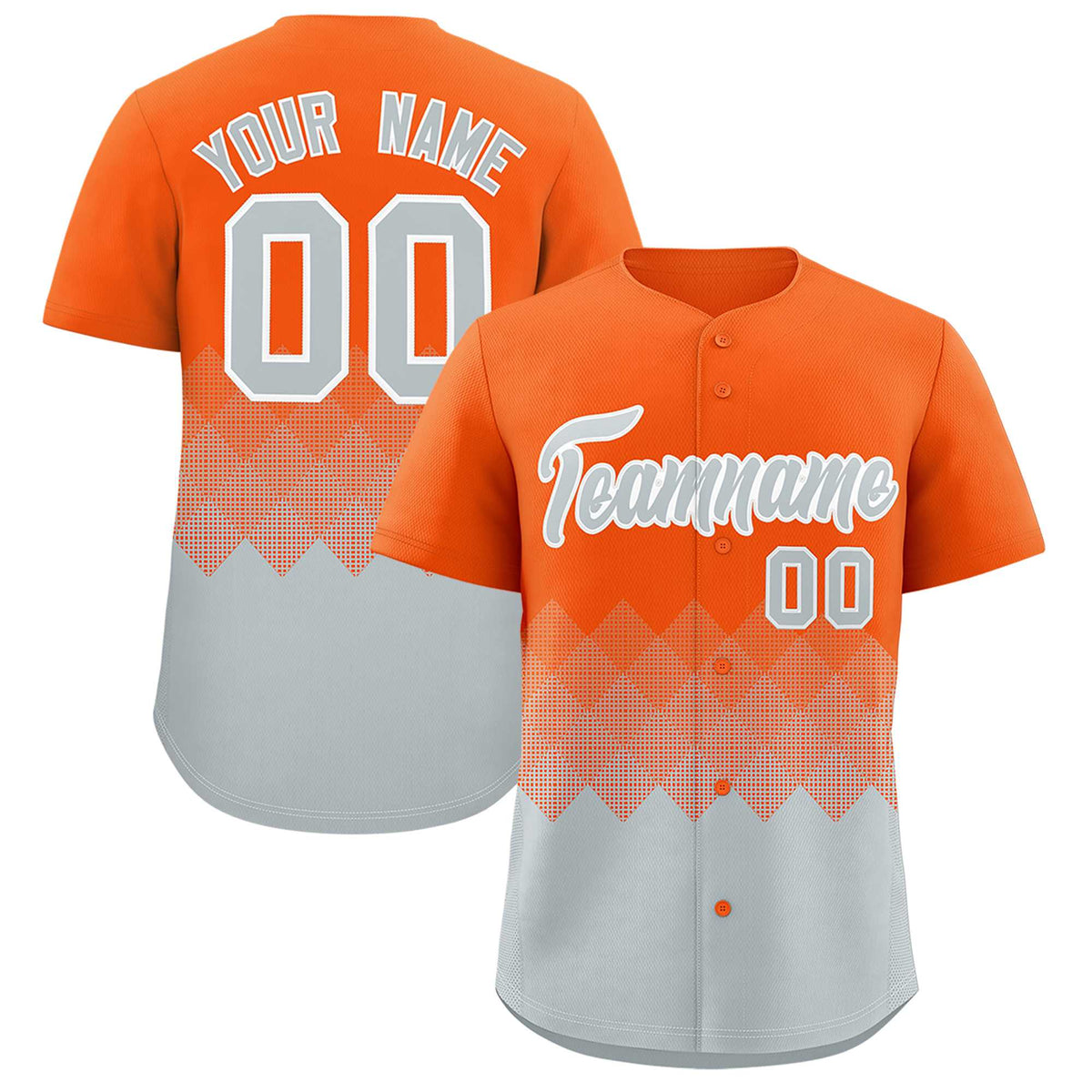 Custom Orange Silver Grid Blur Pattern Authentic Baseball Jersey