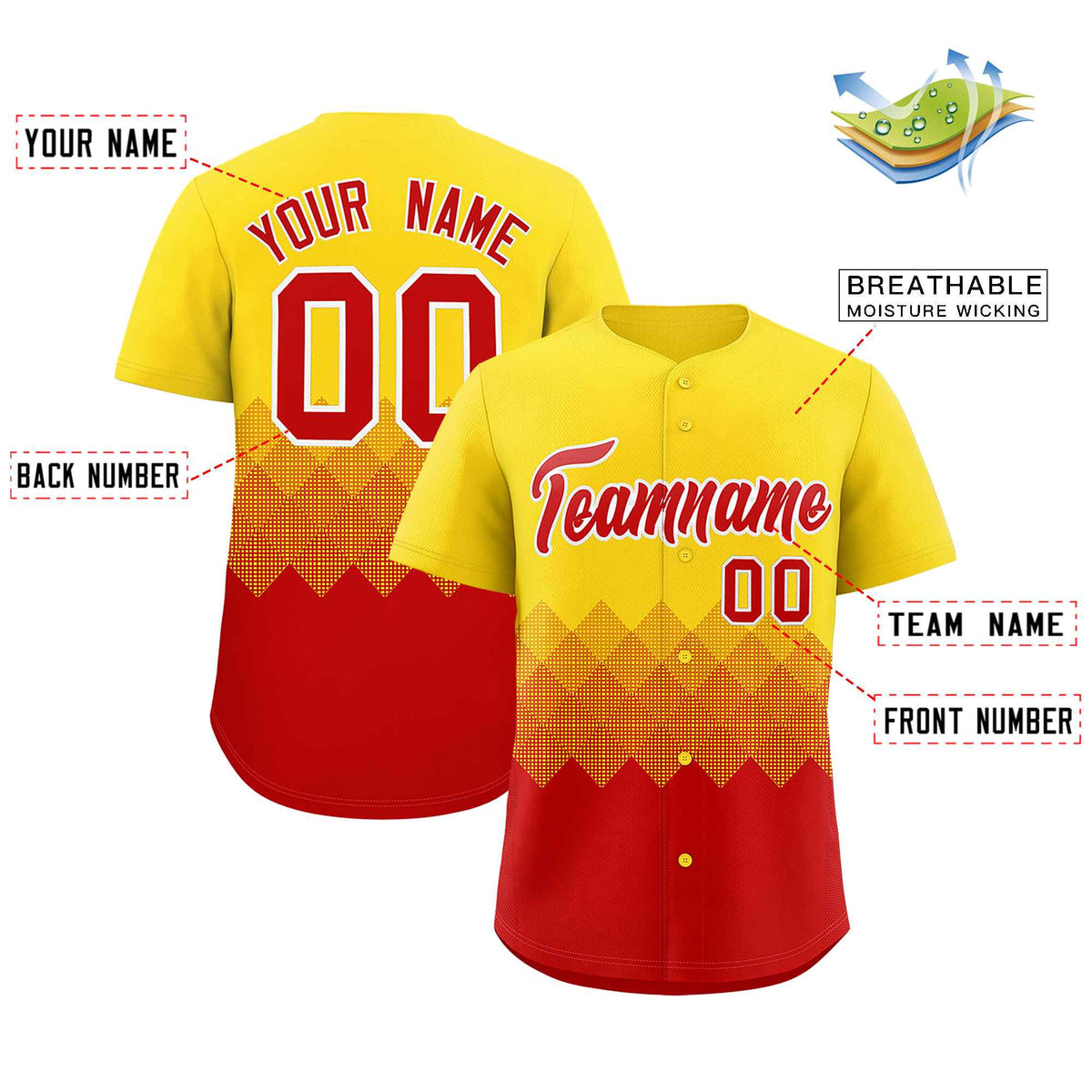 Custom Gold Red Grid Blur Pattern Authentic Baseball Jersey