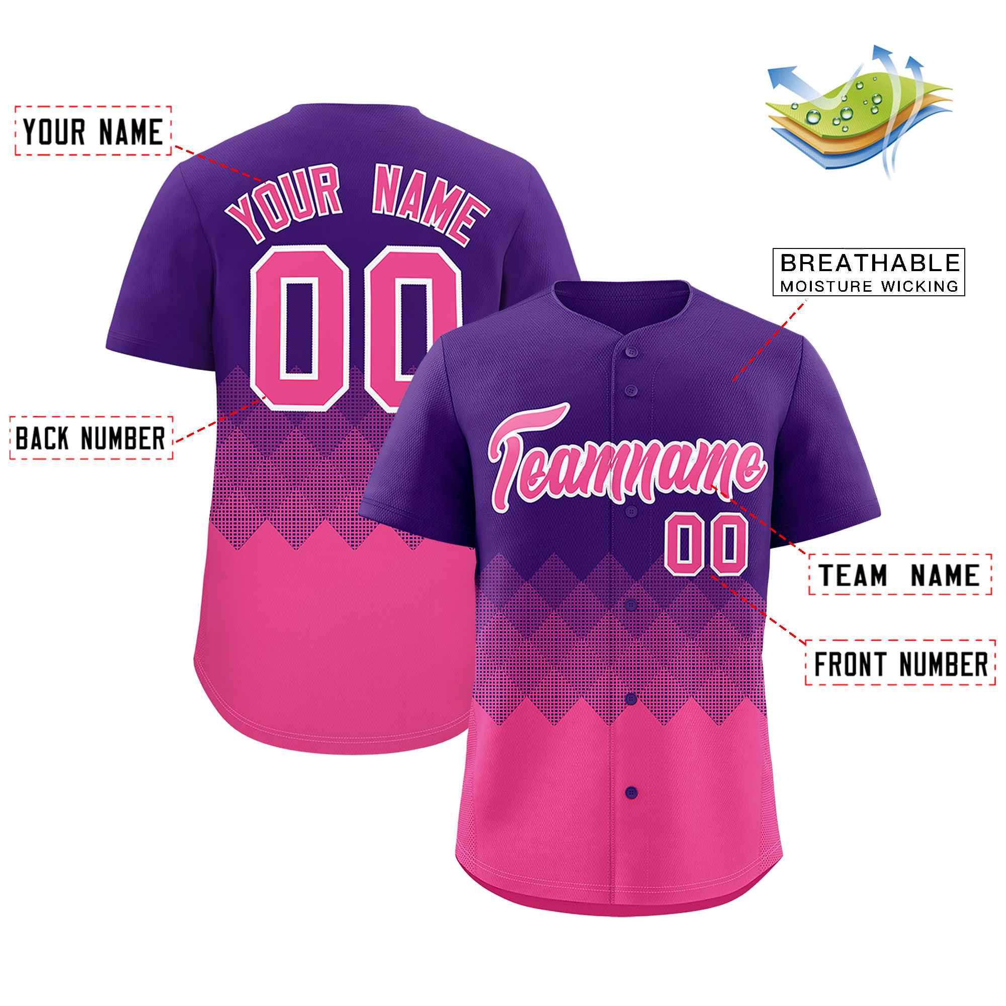 Custom Purple Pink Grid Blur Pattern Authentic Baseball Jersey