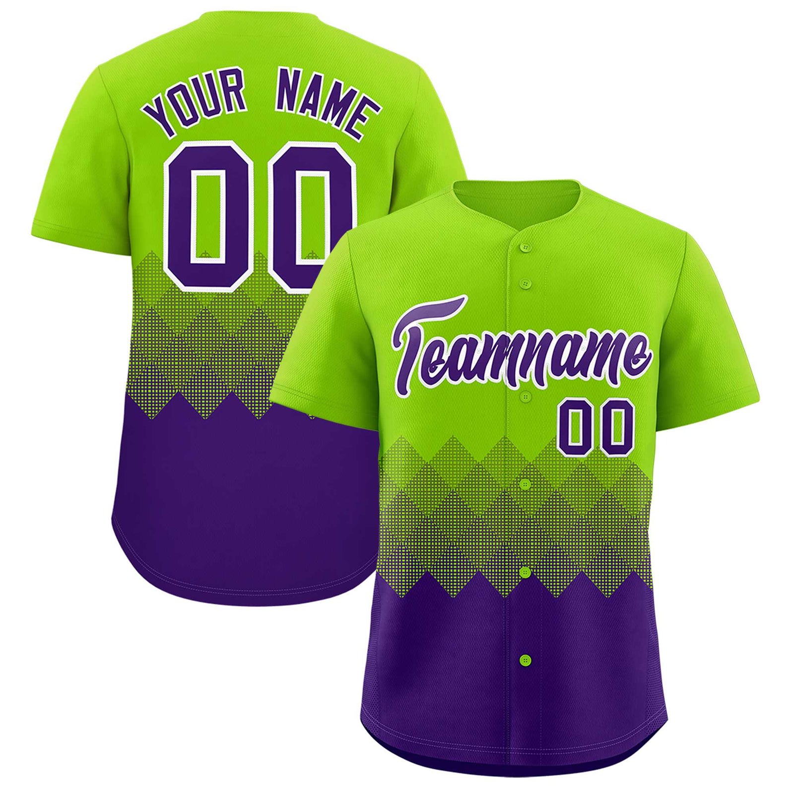 Custom Neon Green Purple Grid Blur Pattern Authentic Baseball Jersey