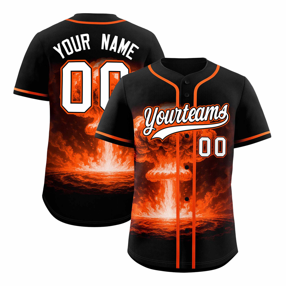 Custom Black Orange Full Button Nuclear Blast Graffiti Pattern Authentic Baseball Jersey