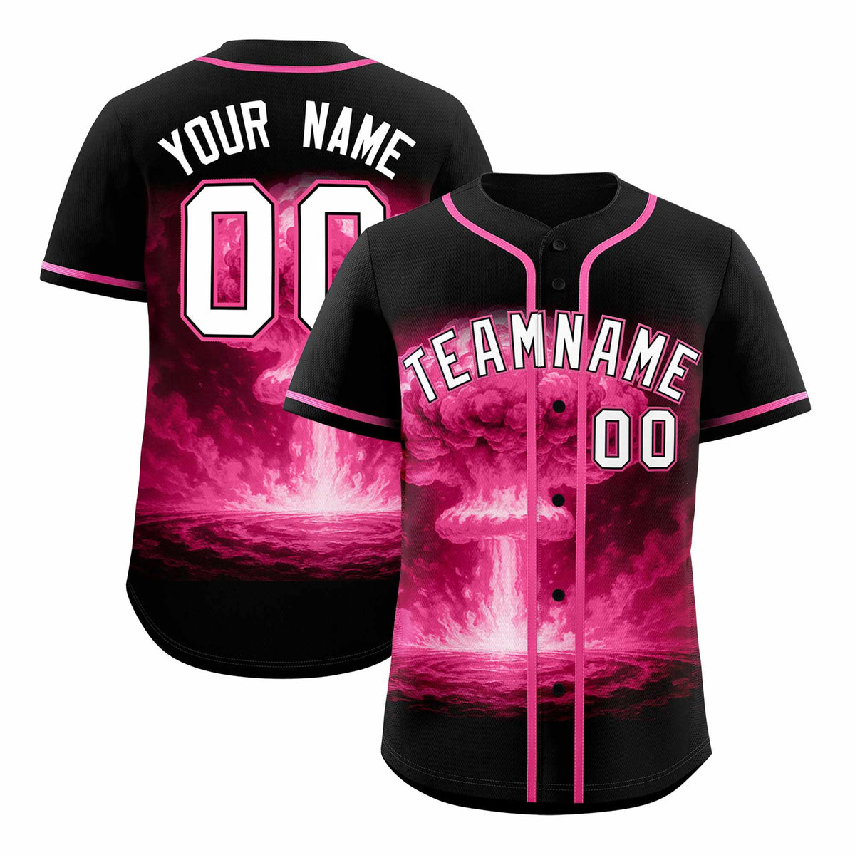 Custom Black Pink Full Button Nuclear Blast Graffiti Pattern Authentic Baseball Jersey