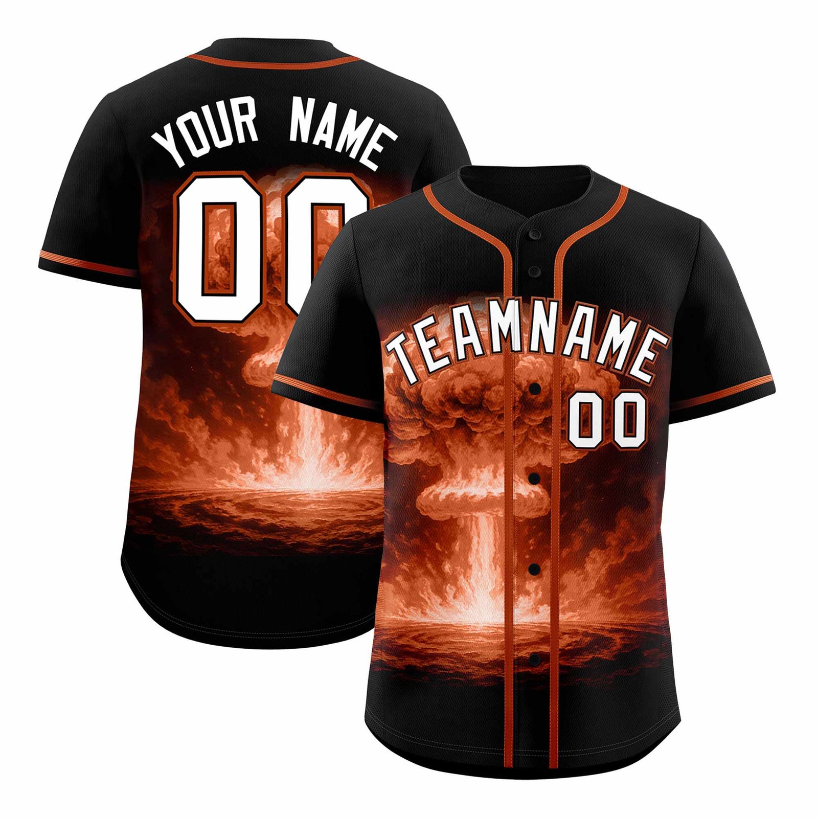 Custom Black Texas Orange Full Button Nuclear Blast Graffiti Pattern Authentic Baseball Jersey
