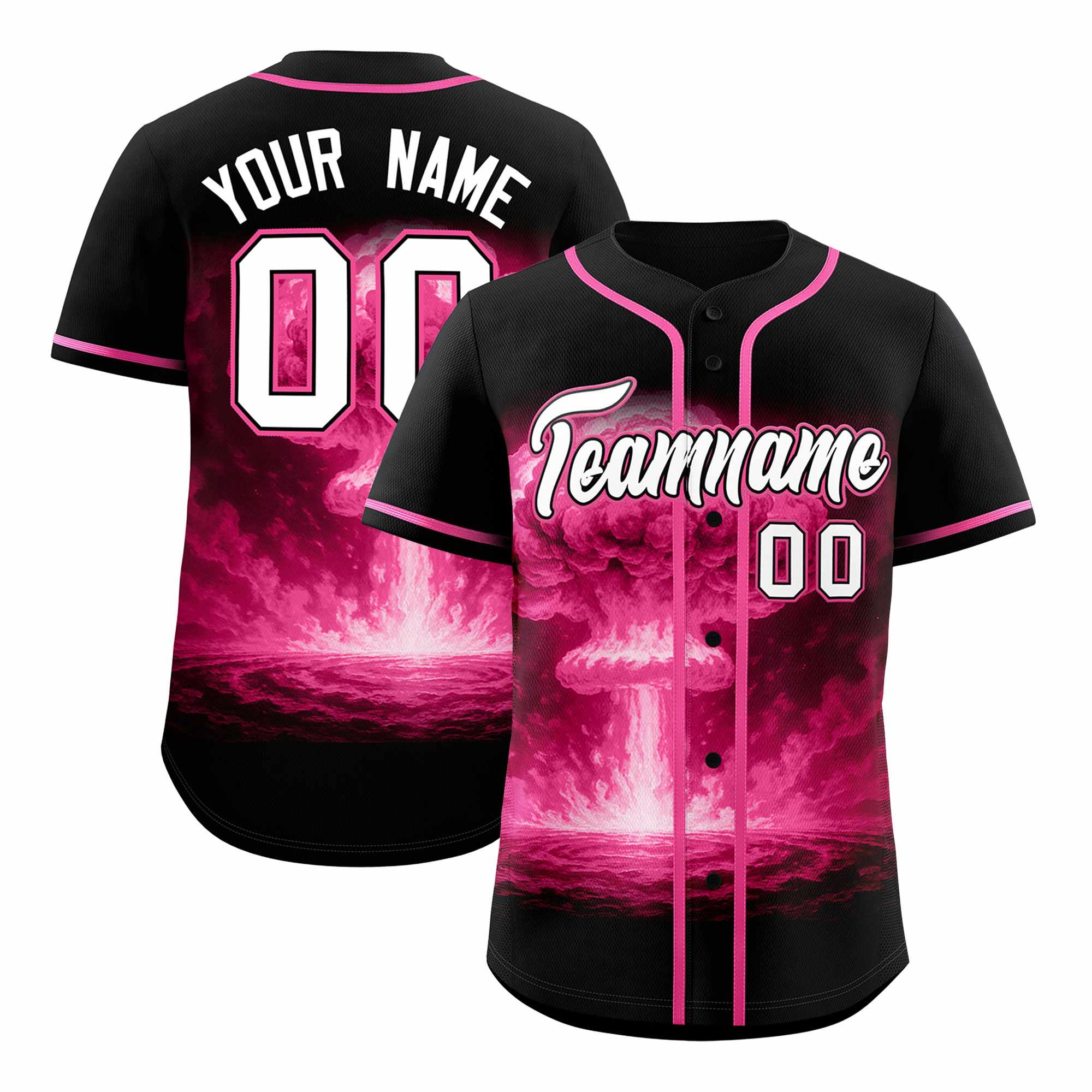 Custom Black Pink Full Button Nuclear Blast Graffiti Pattern Authentic Baseball Jersey