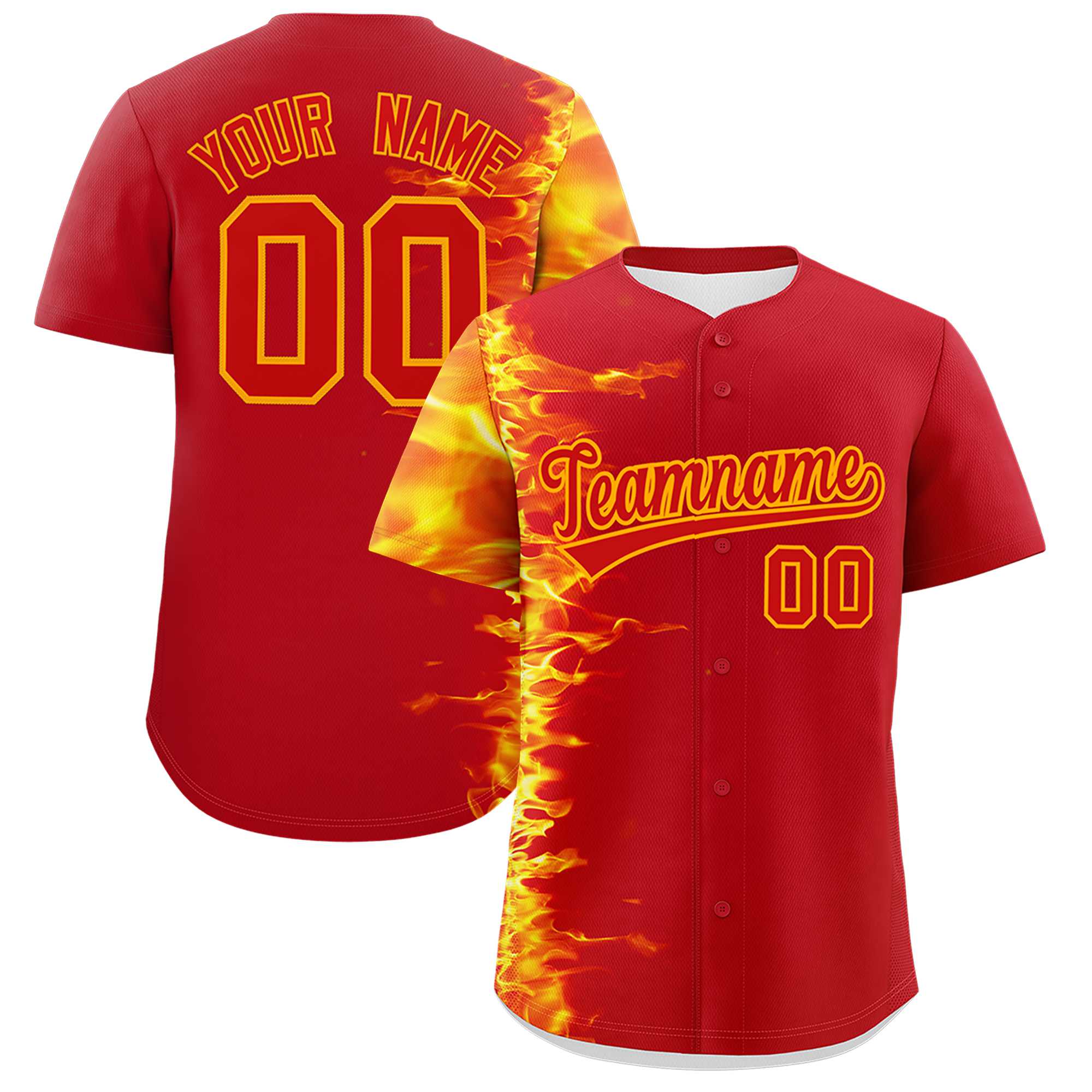 Custom Red Personalized 3D Flame Design Authentic Baseball Jersey