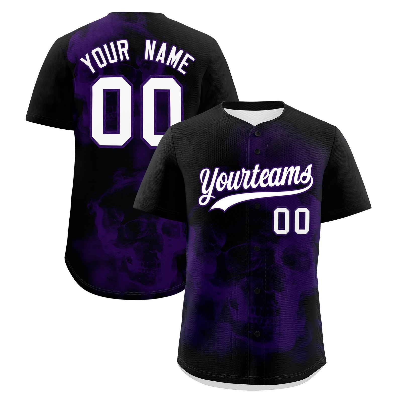 Custom Black Purple White skeleton Graffiti Pattern Quick Dry Baseball Jersey| KXKSHOP