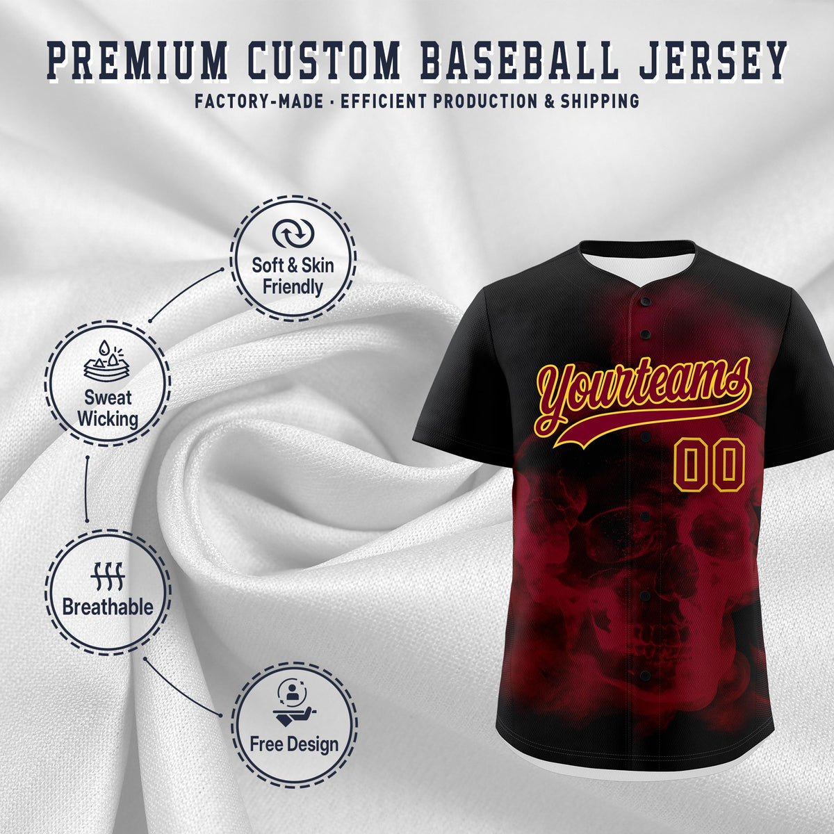Custom Black Crimson Khaki skeleton Graffiti Pattern Quick Dry Baseball Jersey| KXKSHOP
