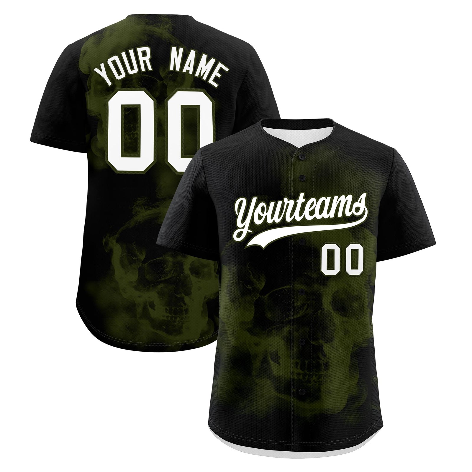 Custom Black Olive White skeleton Graffiti Pattern Lightweight Baseball Jersey| KXKSHOP