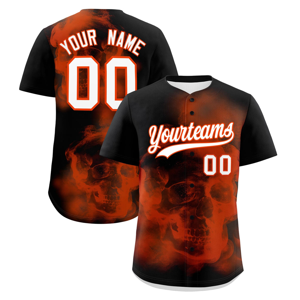 Custom Black Orange White skeleton Graffiti Pattern Quick Dry Baseball Jersey| KXKSHOP