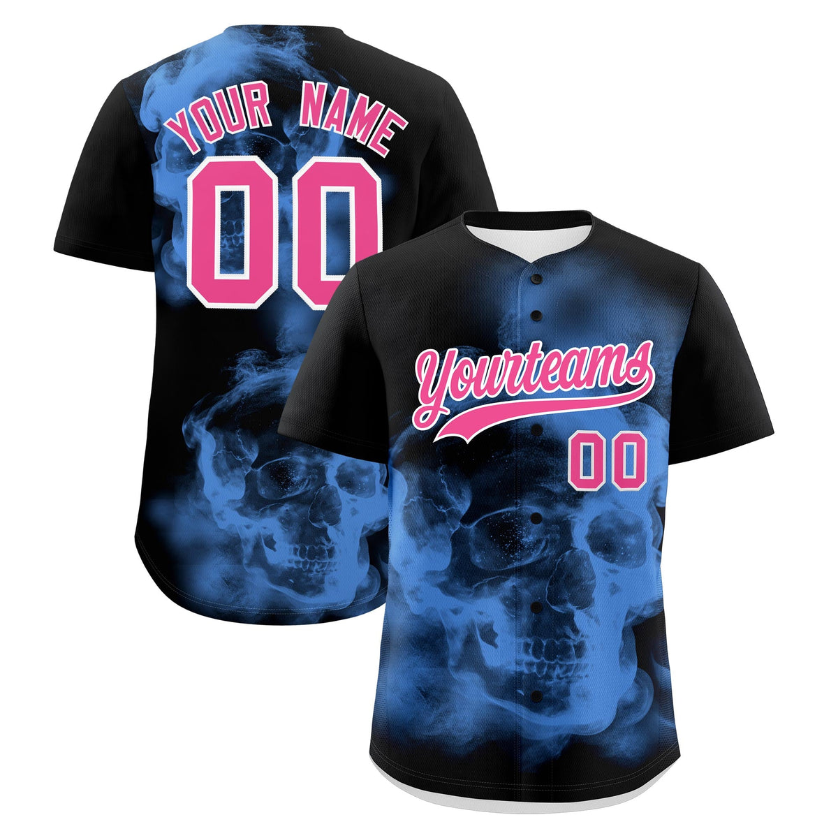 Custom Black Powder Blue Pink skeleton Graffiti Pattern Quick Dry Baseball Jersey| KXKSHOP