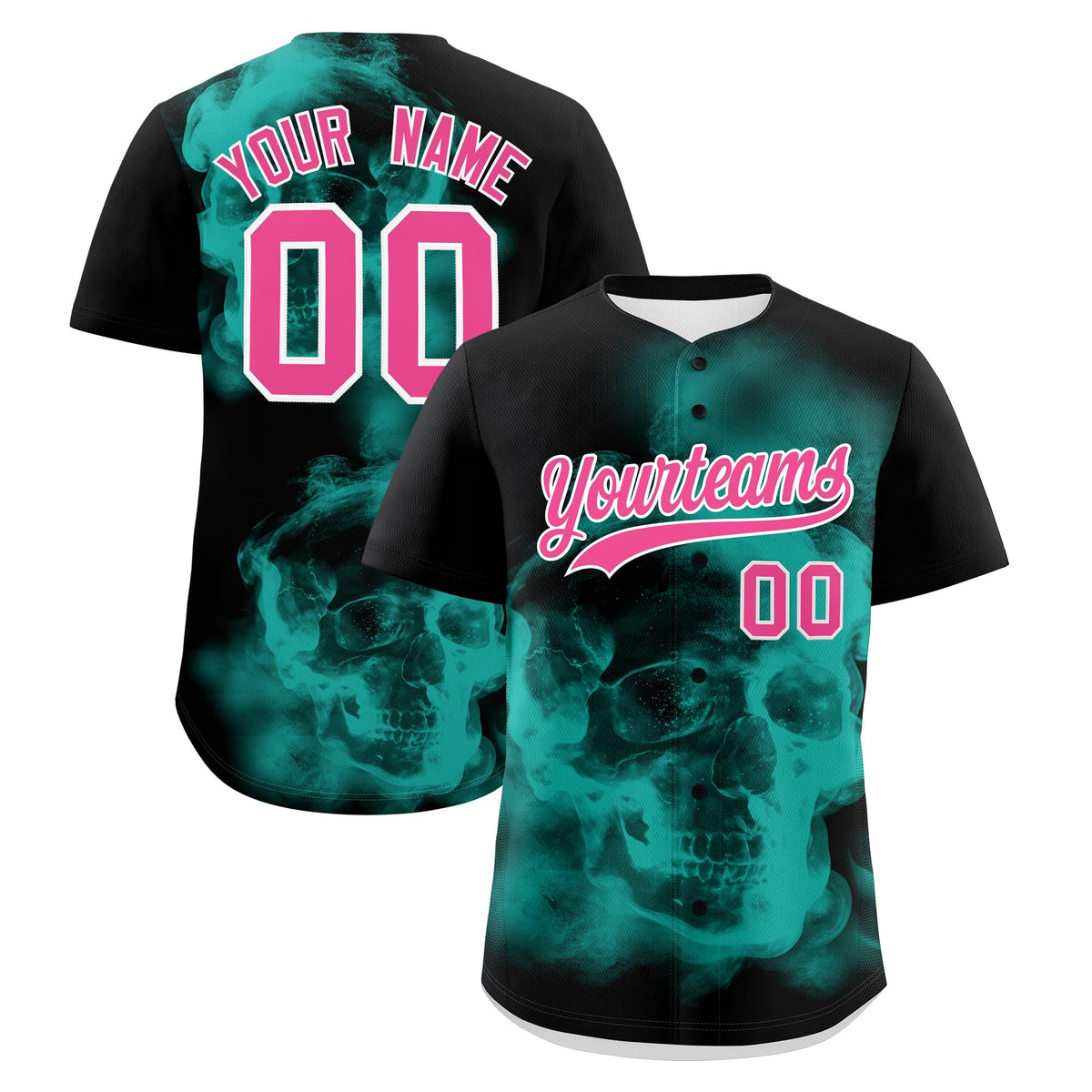 Custom Black Aqua Pink skeleton Graffiti Pattern Lightweight Baseball Jersey| KXKSHOP