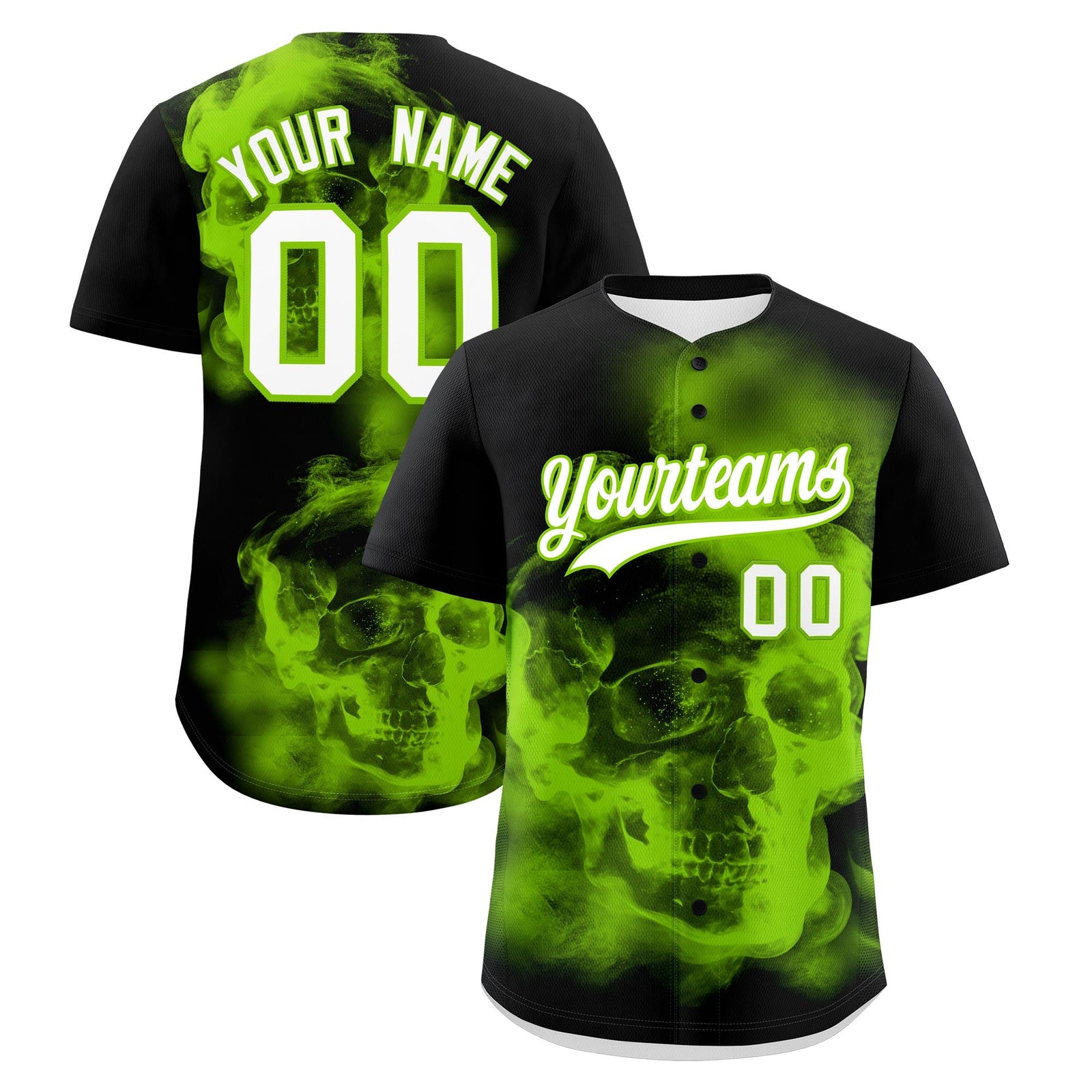 Custom Black Neon Green White skeleton Graffiti Pattern Lightweight Baseball Jersey| KXKSHOP