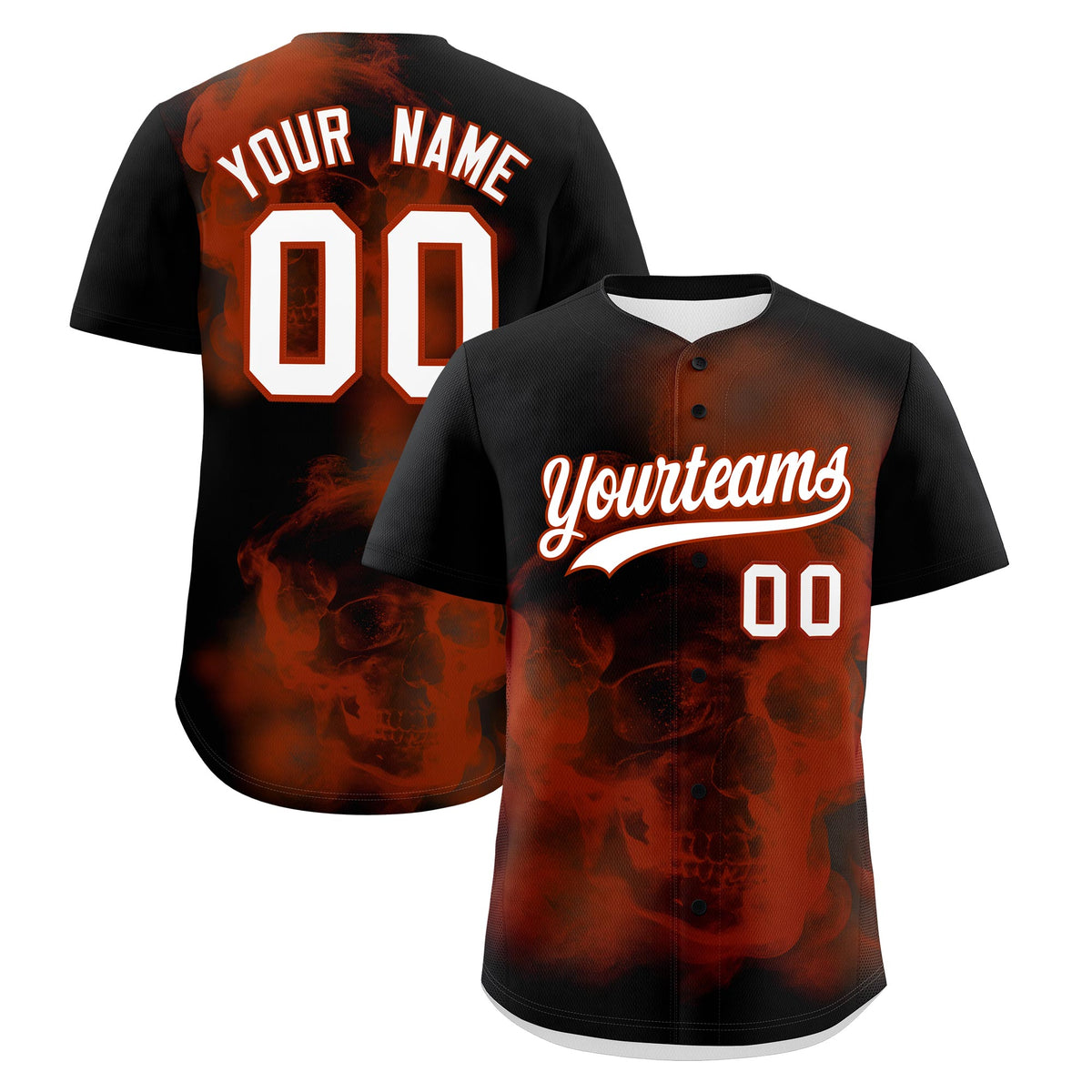 Custom Black Dark Orange White skeleton Graffiti Pattern Quick Dry Baseball Jersey| KXKSHOP