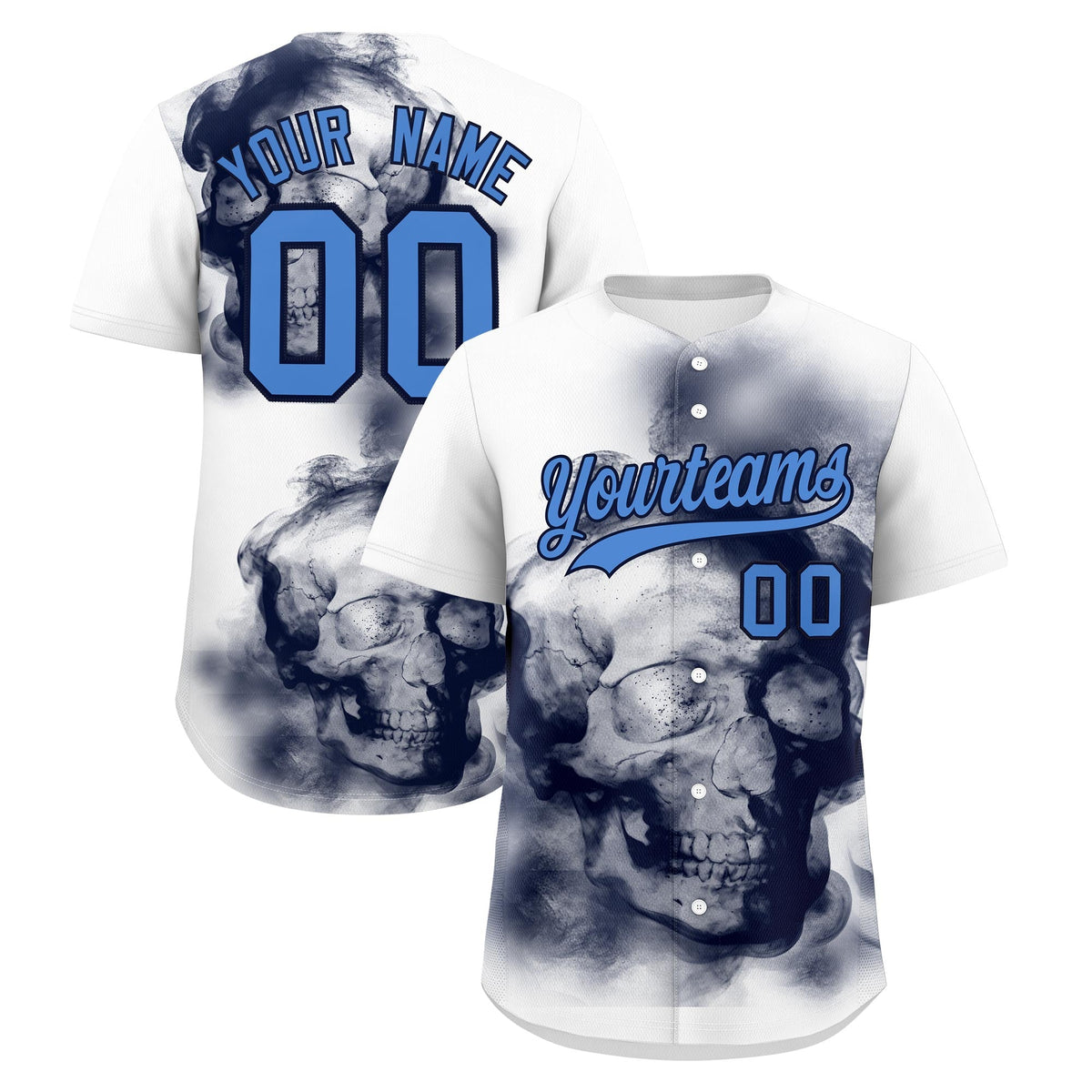 Custom White Navy Powder Blue skeleton Graffiti Pattern Lightweight Baseball Jersey| KXKSHOP