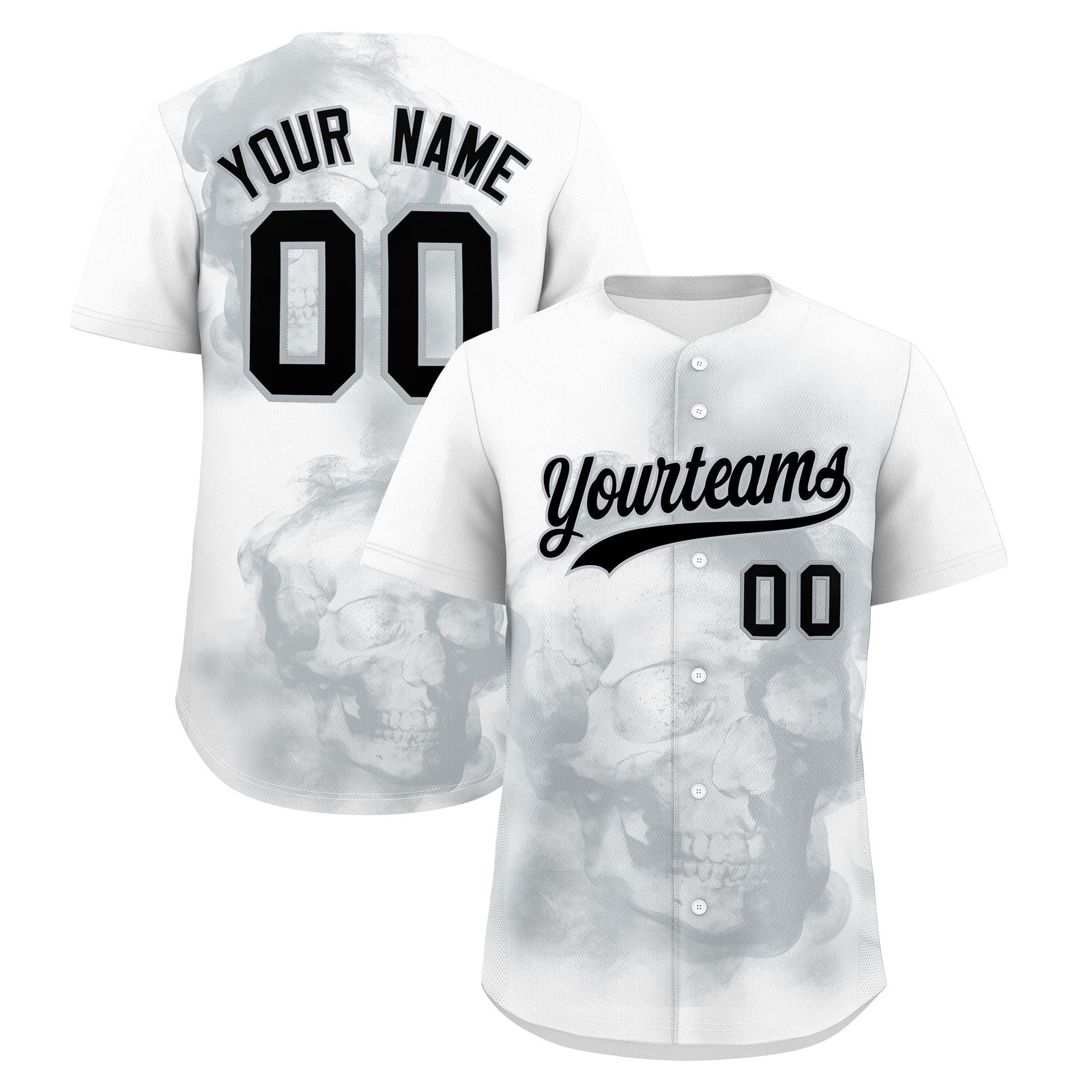 Custom White Silver Black skeleton Graffiti Pattern Quick Dry Baseball Jersey| KXKSHOP