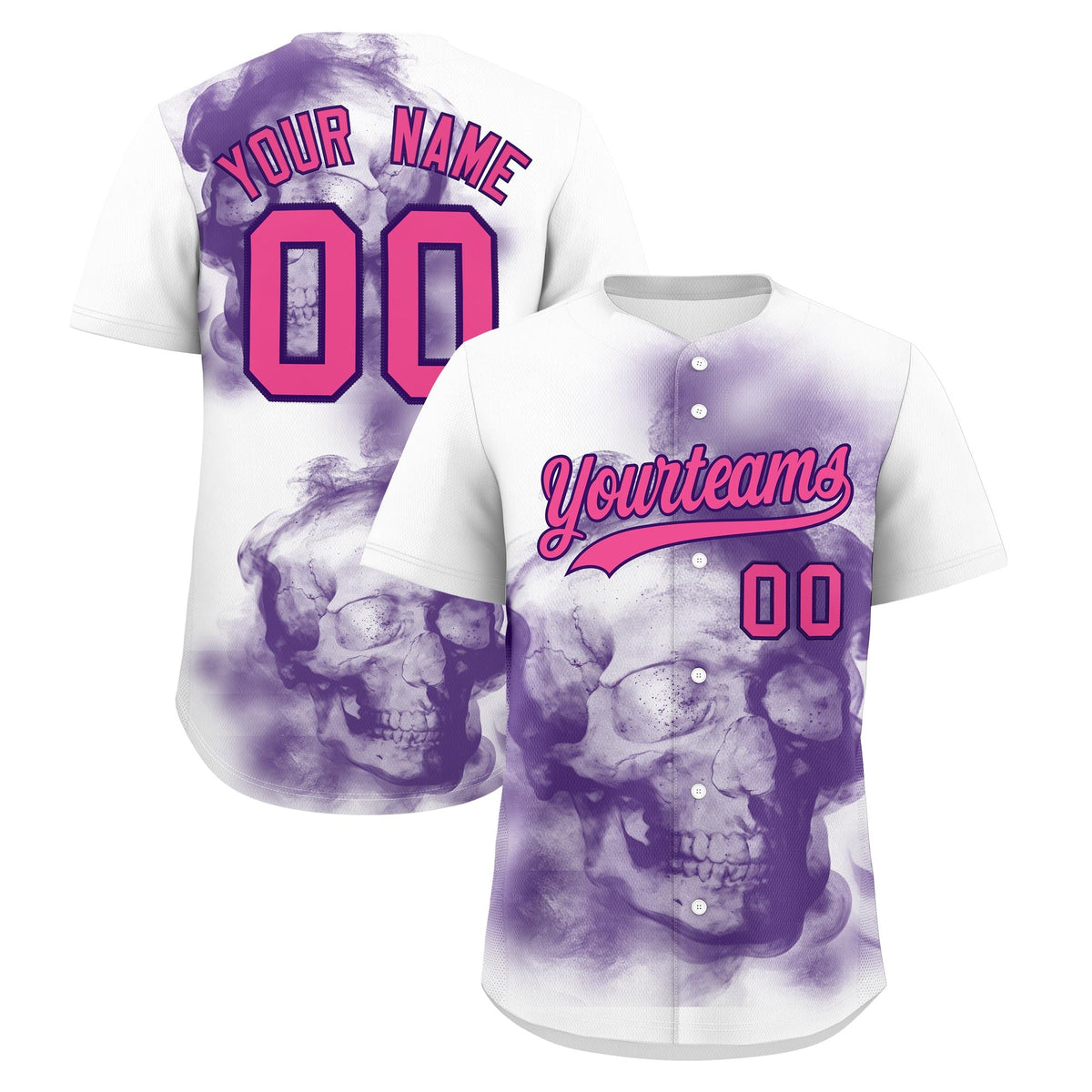 Custom White Purple Pink skeleton Graffiti Pattern Quick Dry Baseball Jersey| KXKSHOP