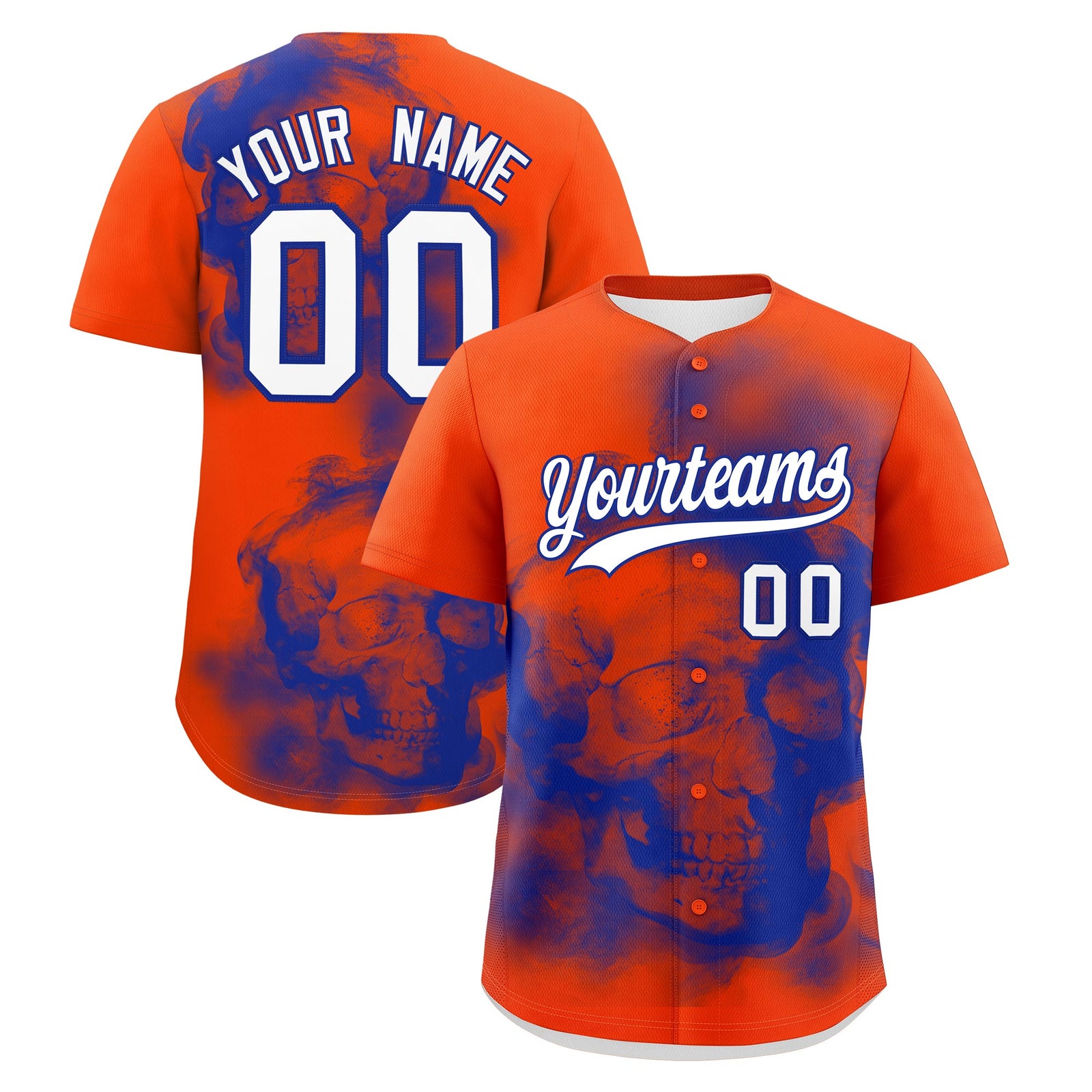 Custom Orange Royal Blue White skeleton Graffiti Pattern Lightweight Baseball Jersey| KXKSHOP