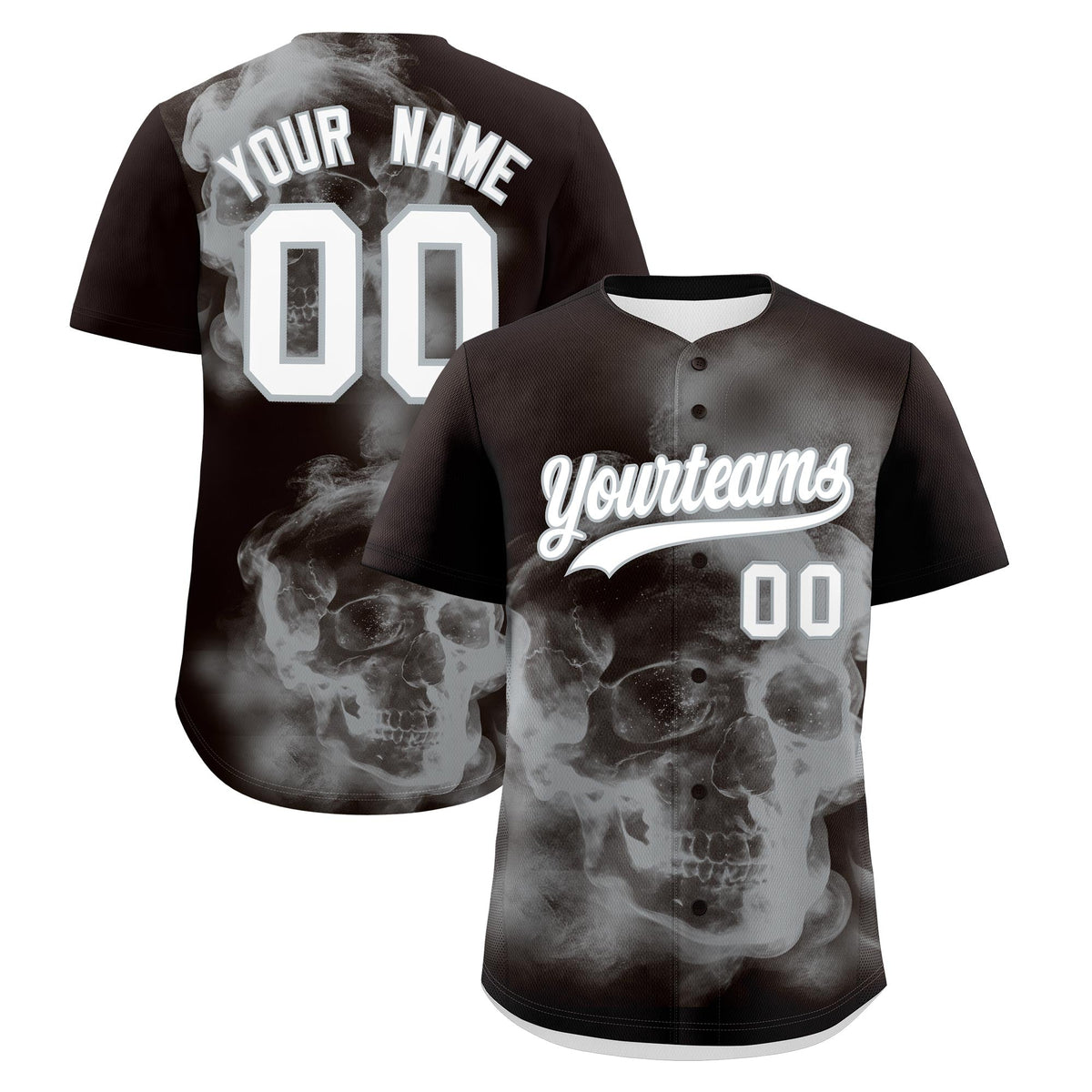 Custom Brown Silver White skeleton Graffiti Pattern Quick Dry Baseball Jersey| KXKSHOP