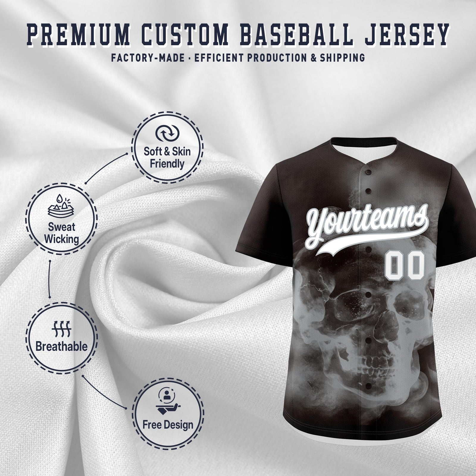 Custom Brown Silver White skeleton Graffiti Pattern Quick Dry Baseball Jersey| KXKSHOP