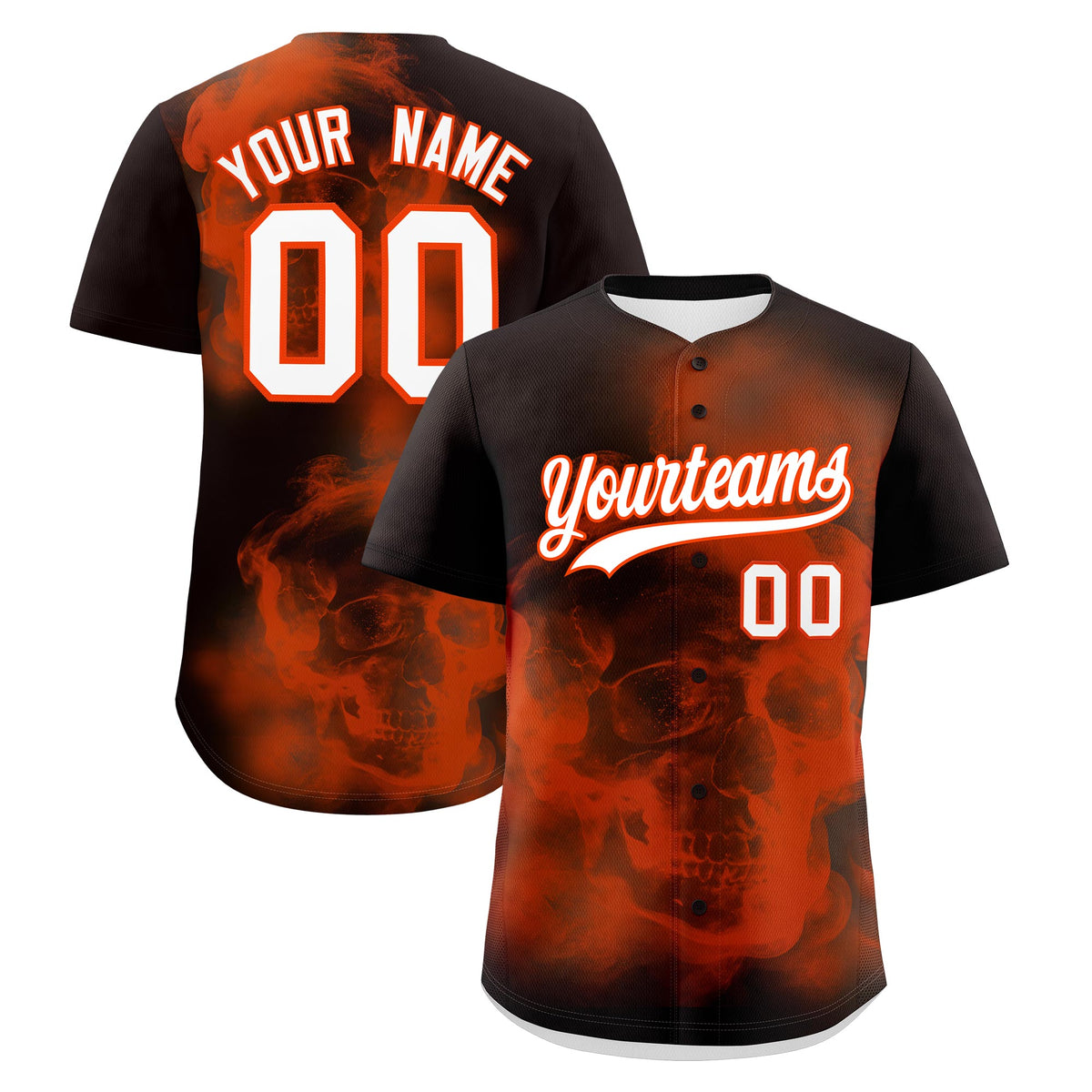 Custom Brown Orange White skeleton Graffiti Pattern Quick Dry Baseball Jersey| KXKSHOP