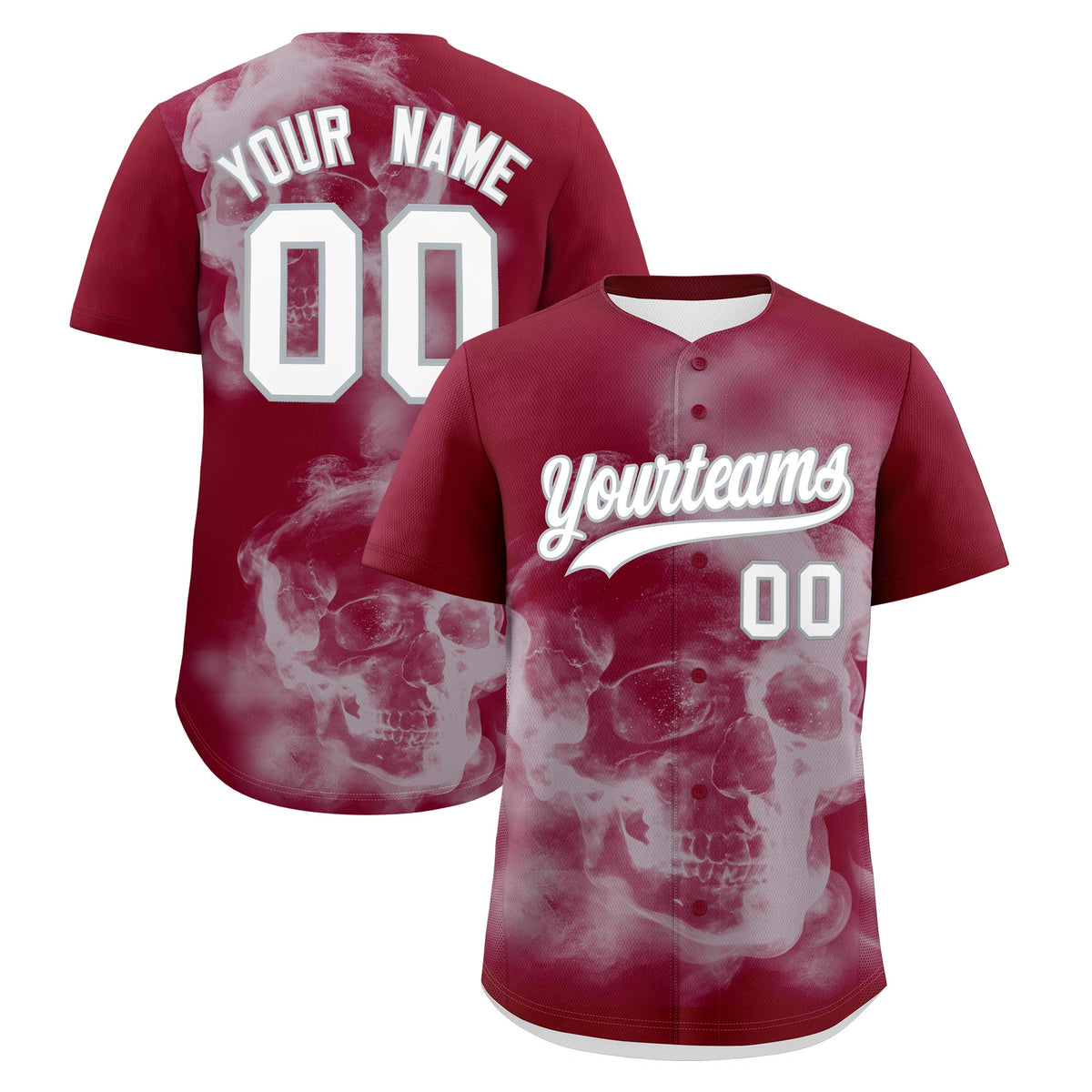 Custom Crimson Silver White skeleton Graffiti Pattern Quick Dry Baseball Jersey| KXKSHOP