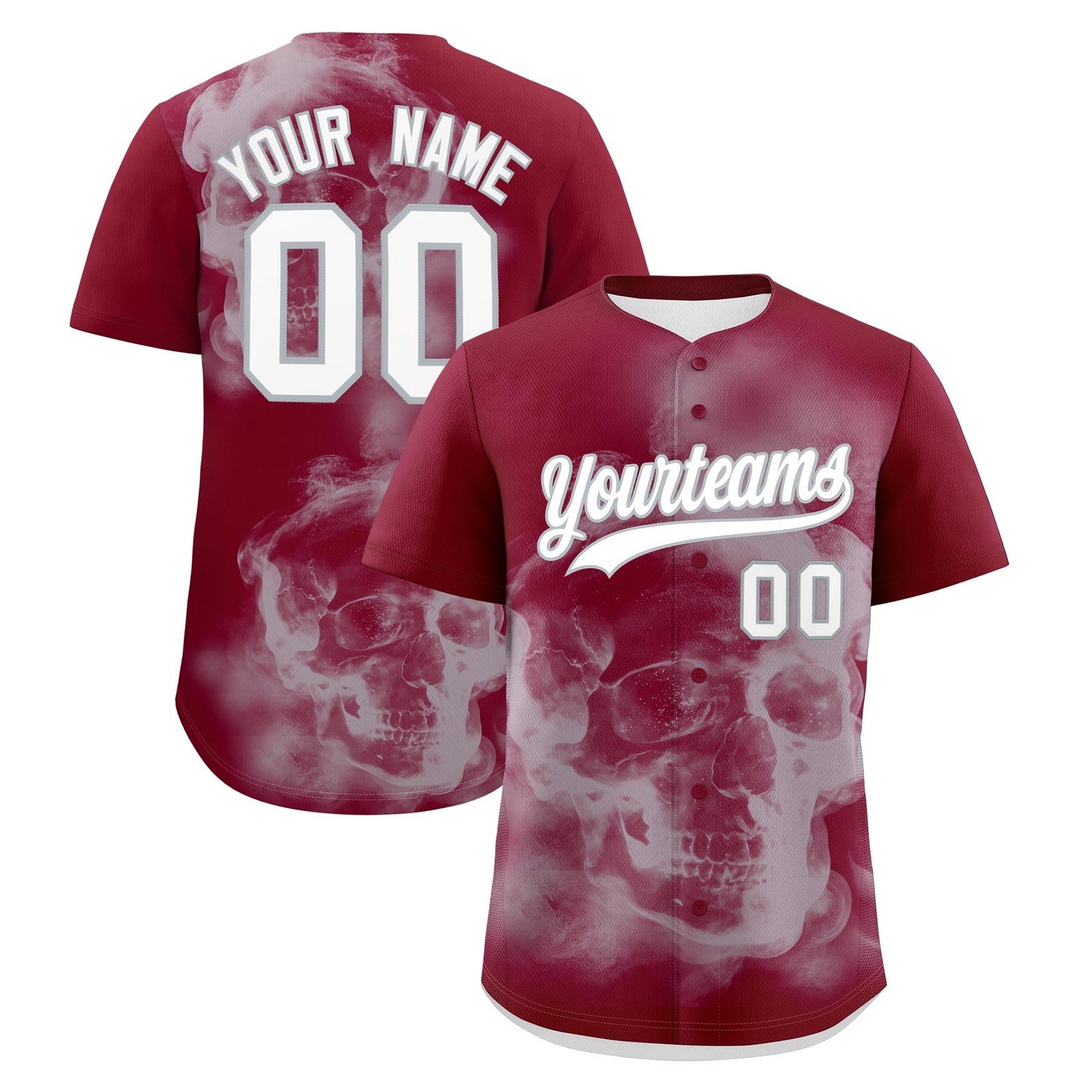 Custom Crimson Silver White skeleton Graffiti Pattern Quick Dry Baseball Jersey| KXKSHOP