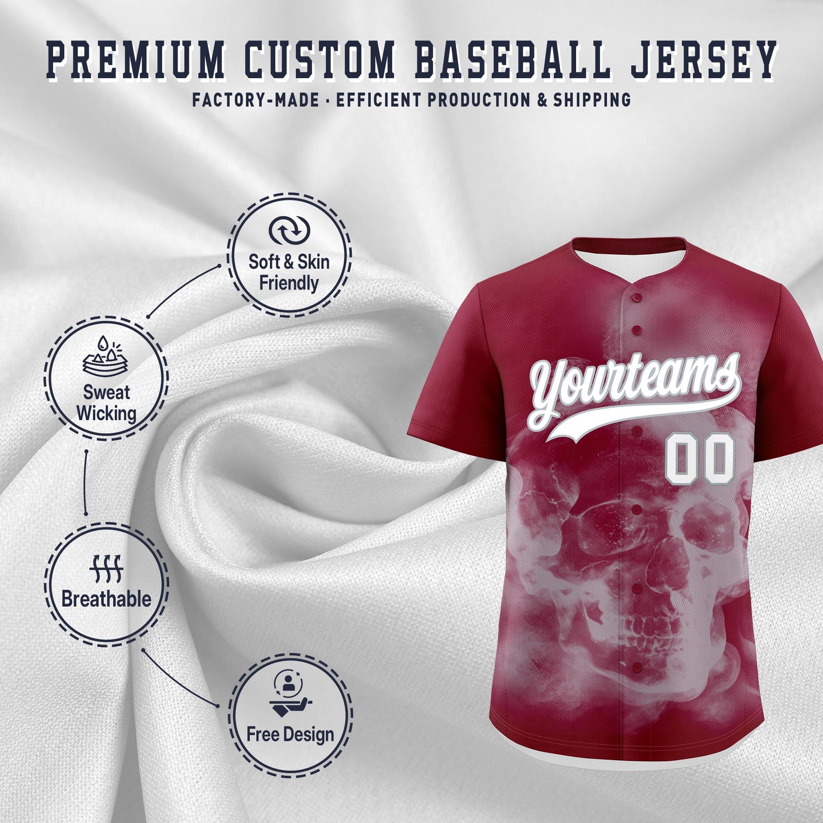 Custom Crimson Silver White skeleton Graffiti Pattern Quick Dry Baseball Jersey| KXKSHOP