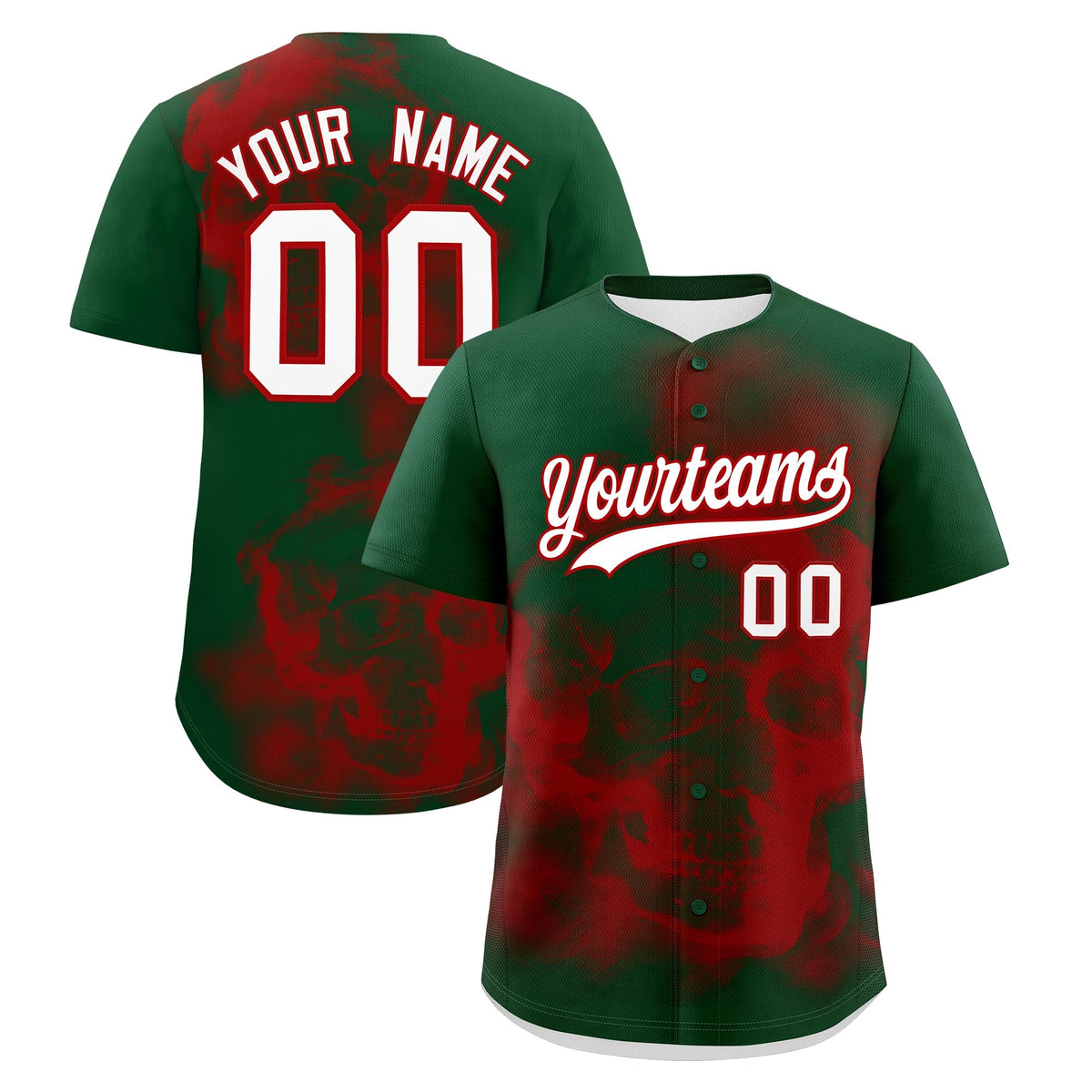 Custom Dark Green Red White skeleton Graffiti Pattern Lightweight Baseball Jersey| KXKSHOP