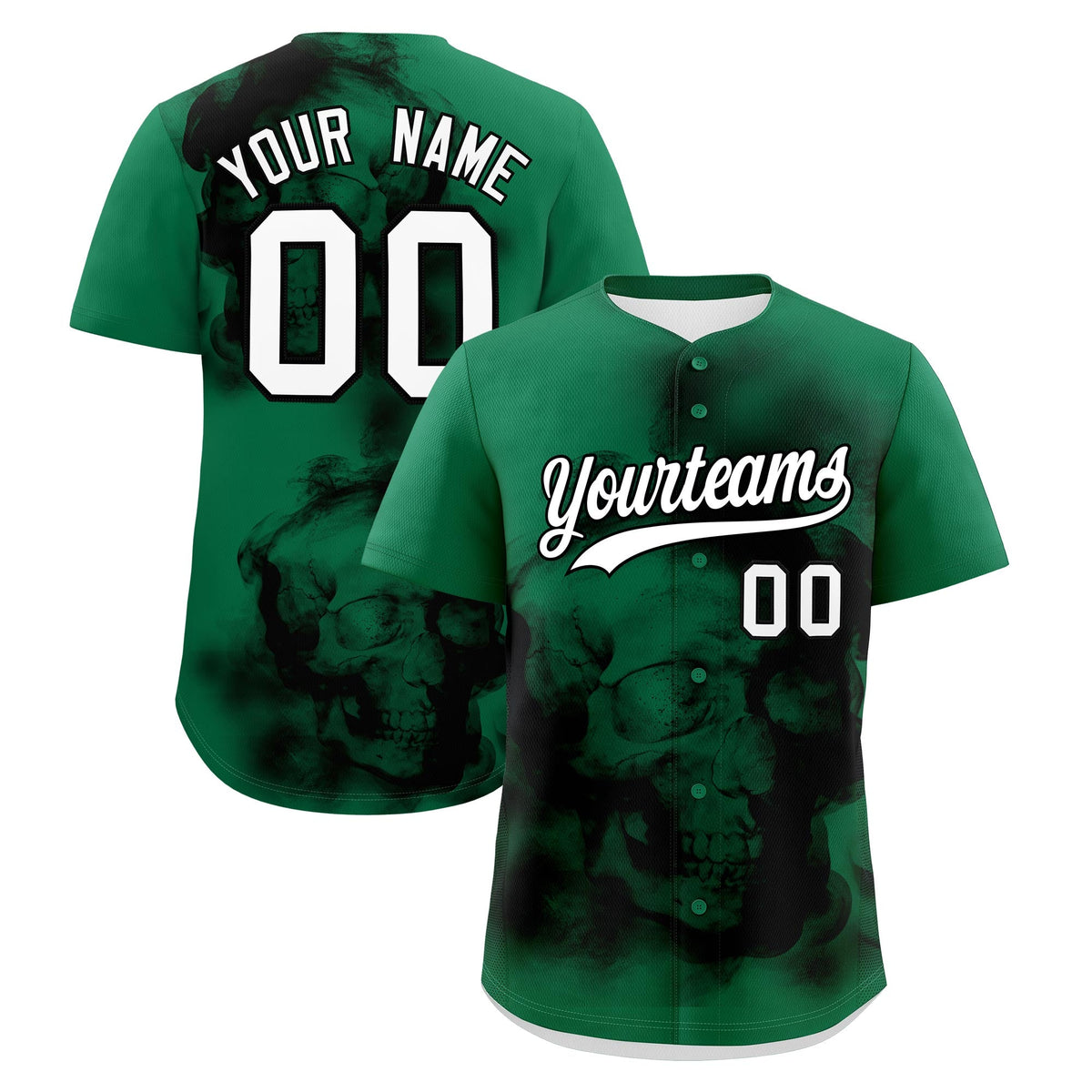 Custom Kelly Green Black White skeleton Graffiti Pattern Lightweight Baseball Jersey| KXKSHOP
