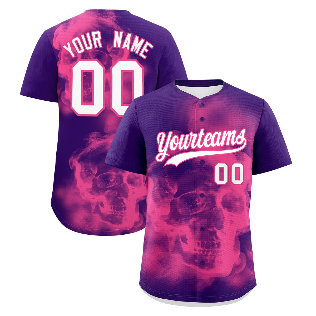 Custom Purple Pink White skeleton Graffiti Pattern Quick Dry Baseball Jersey| KXKSHOP