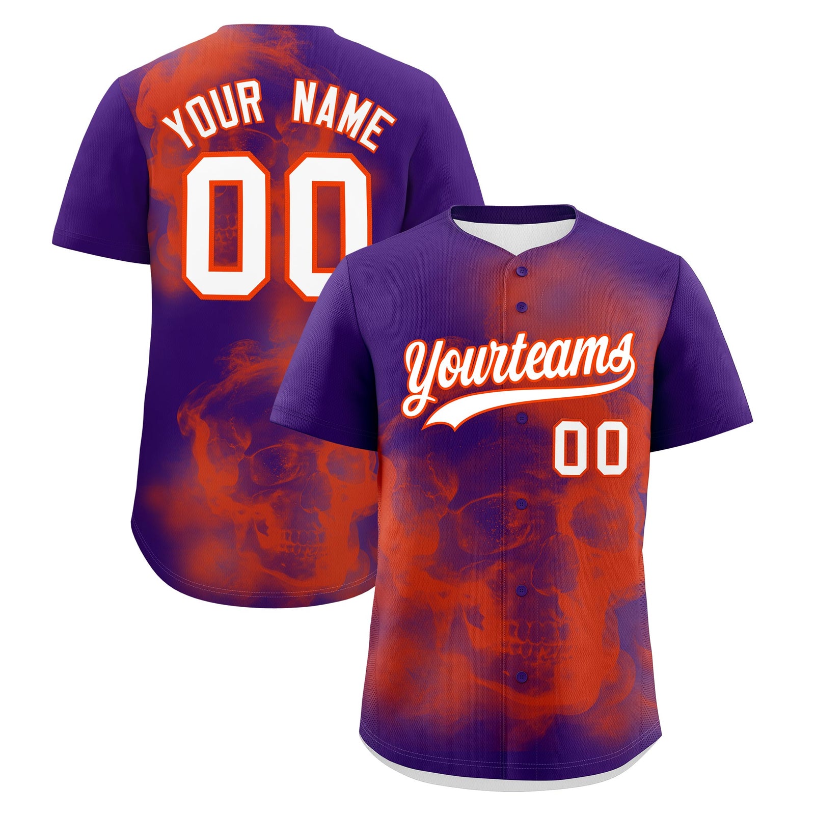 Custom Purple Orange White skeleton Graffiti Pattern Lightweight Baseball Jersey| KXKSHOP