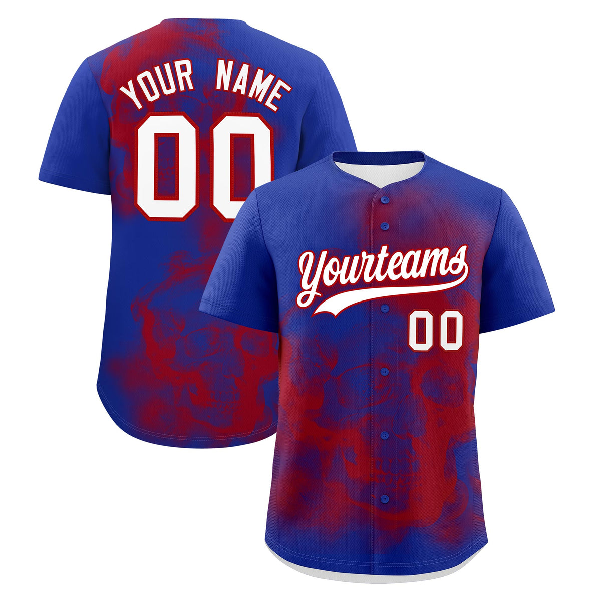 Custom Royal Blue Red White skeleton Graffiti Pattern Quick Dry Baseball Jersey| KXKSHOP