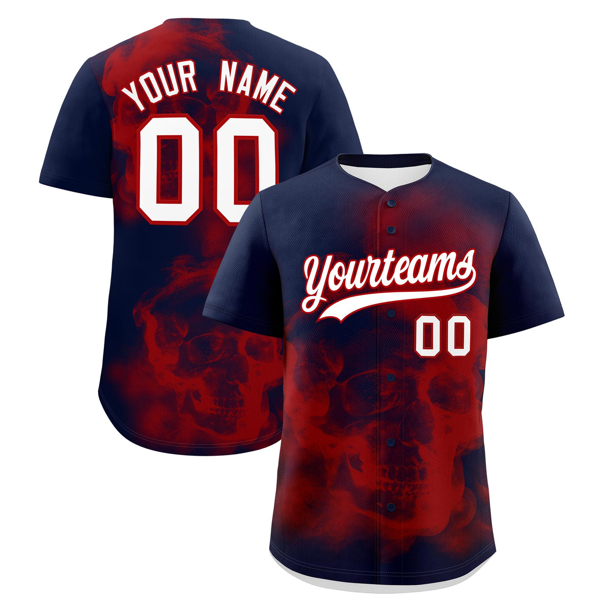 Custom Navy Red White skeleton Graffiti Pattern Lightweight Baseball Jersey| KXKSHOP