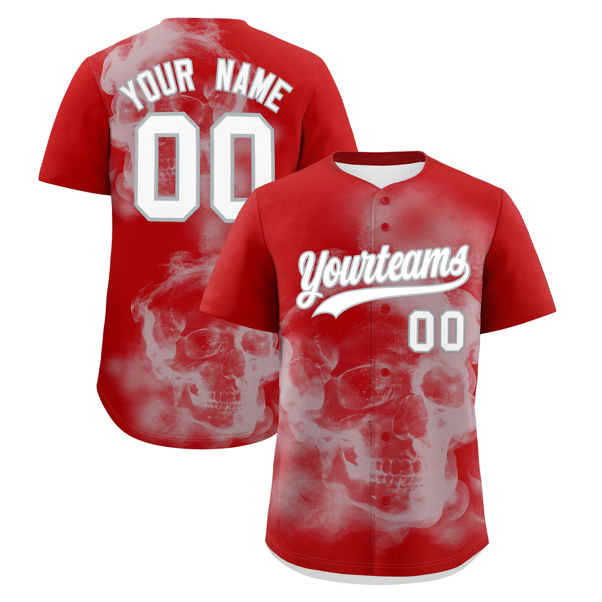 Custom Red Silver White skeleton Graffiti Pattern Lightweight Baseball Jersey| KXKSHOP