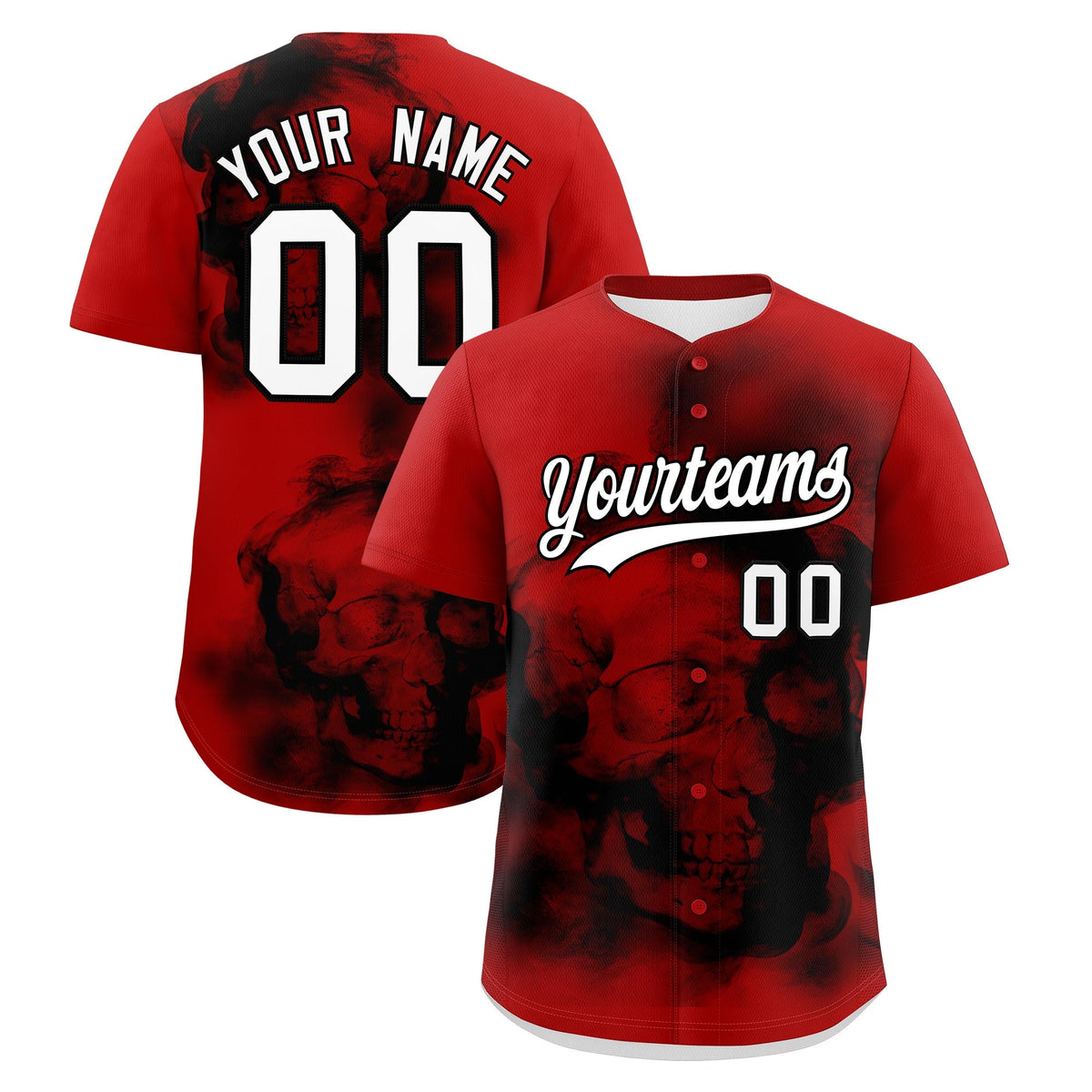 Custom Red Black White skeleton Graffiti Pattern Quick Dry Baseball Jersey| KXKSHOP
