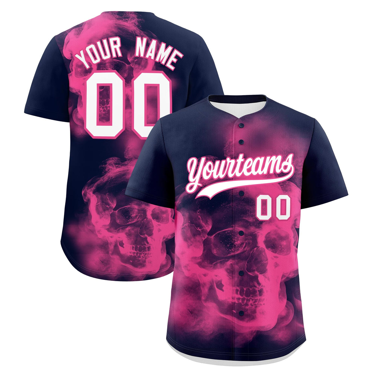 Custom Navy Pink White skeleton Graffiti Pattern Quick Dry Baseball Jersey| KXKSHOP