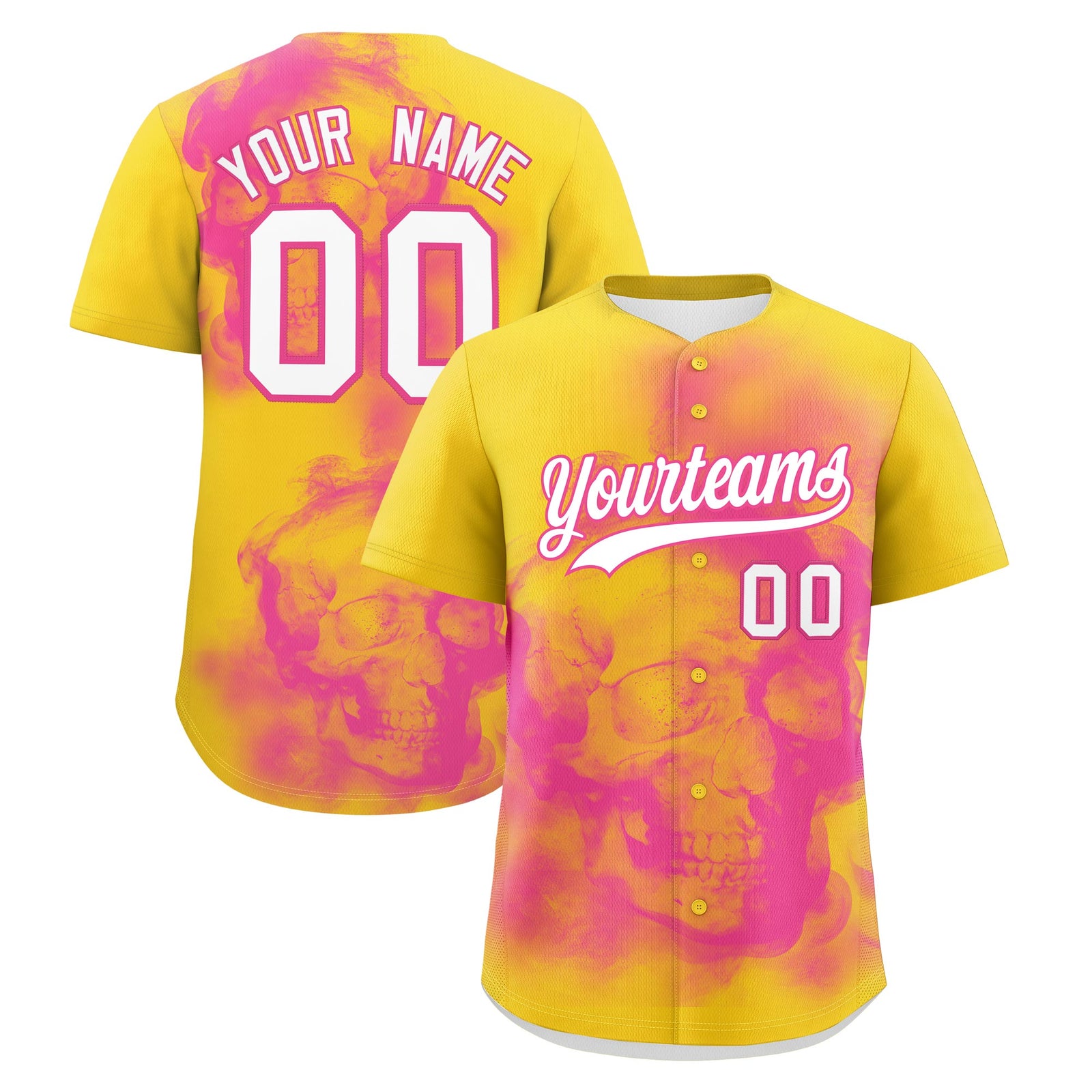 Custom Gold Pink White skeleton Graffiti Pattern Lightweight Baseball Jersey| KXKSHOP