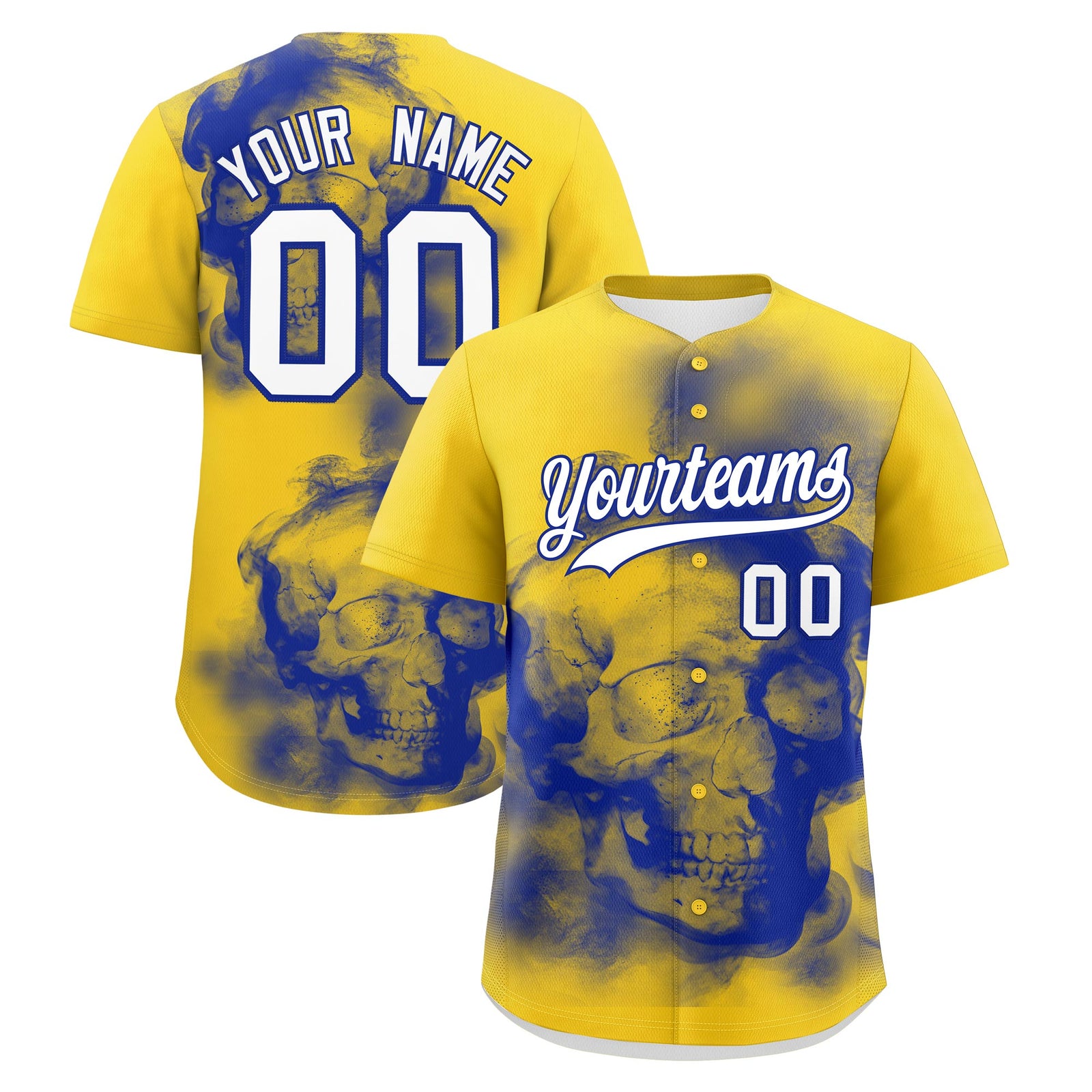 Custom Gold Royal Blue White skeleton Graffiti Pattern Lightweight Baseball Jersey| KXKSHOP