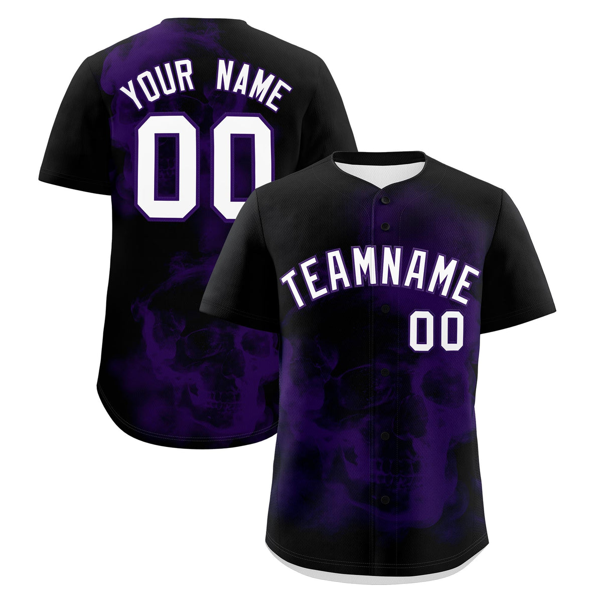 Custom Black Purple White skeleton Graffiti Pattern Quick Dry Baseball Jersey| KXKSHOP