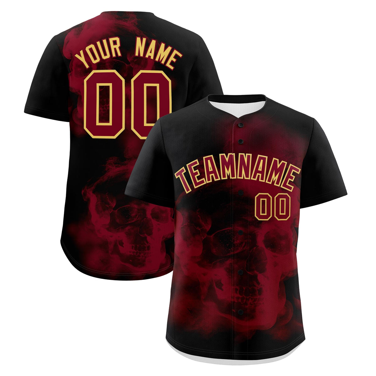 Custom Black Crimson Khaki skeleton Graffiti Pattern Quick Dry Baseball Jersey| KXKSHOP