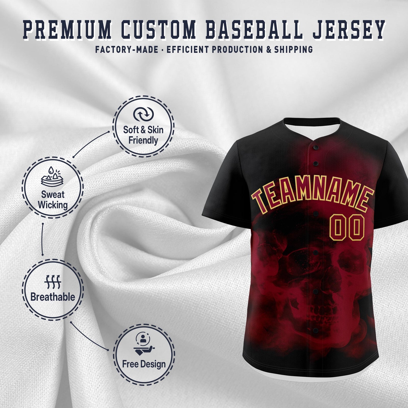 Custom Black Crimson Khaki skeleton Graffiti Pattern Lightweight Baseball Jersey| KXKSHOP