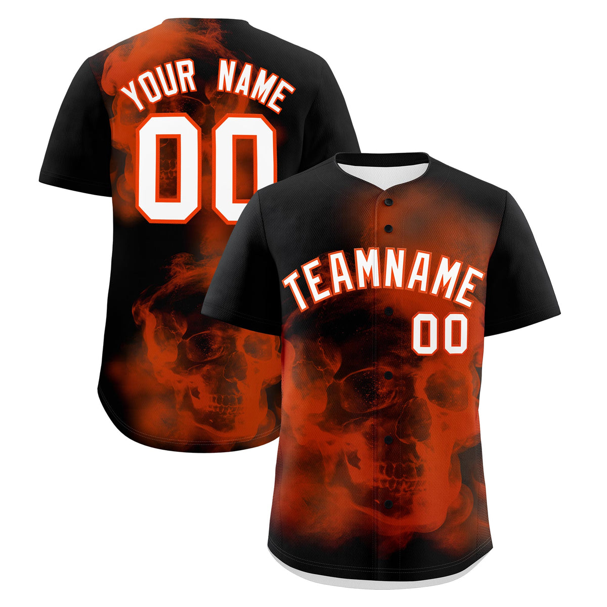 Custom Black Orange White skeleton Graffiti Pattern Quick Dry Baseball Jersey| KXKSHOP