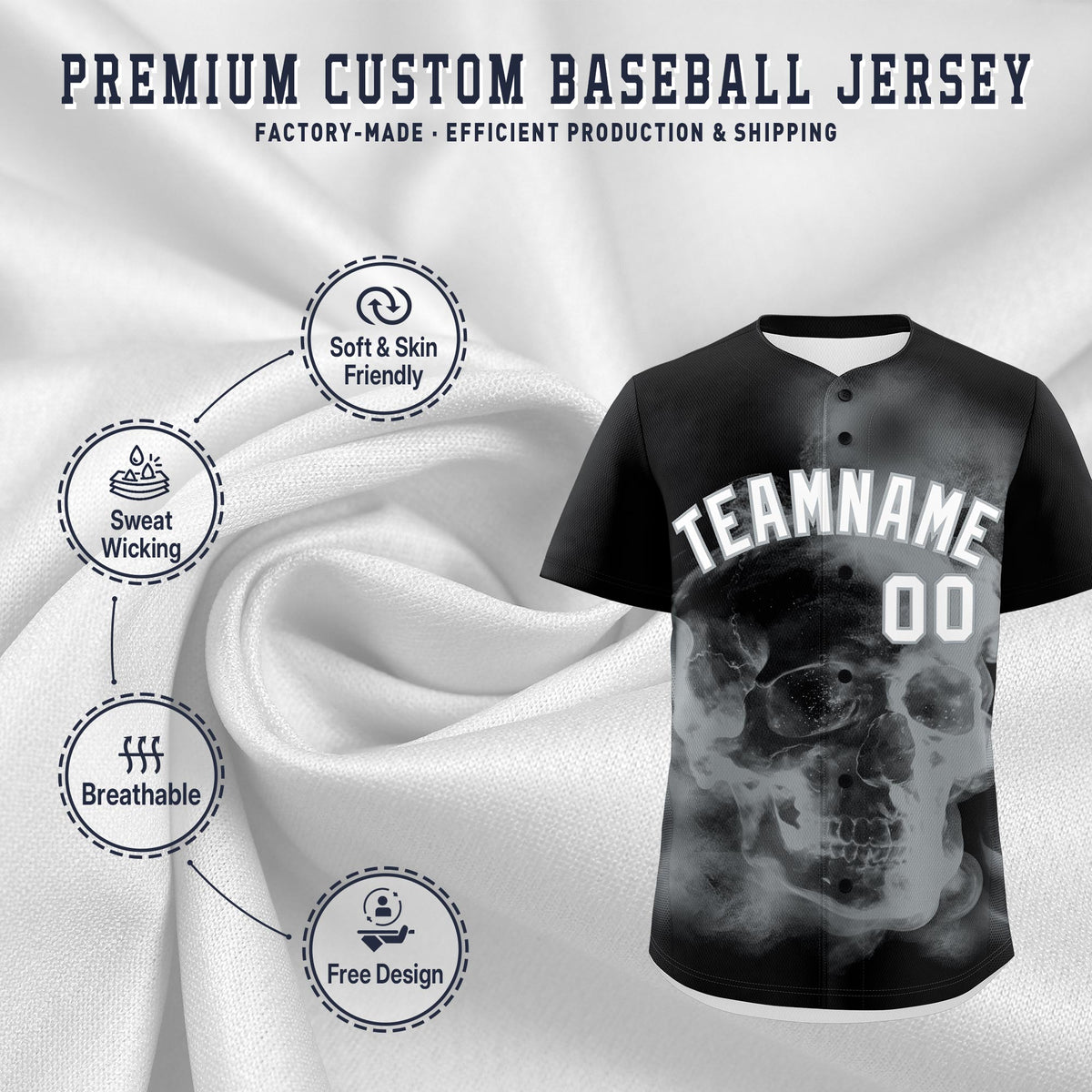 Custom Black Silver White skeleton Graffiti Pattern Lightweight Baseball Jersey| KXKSHOP