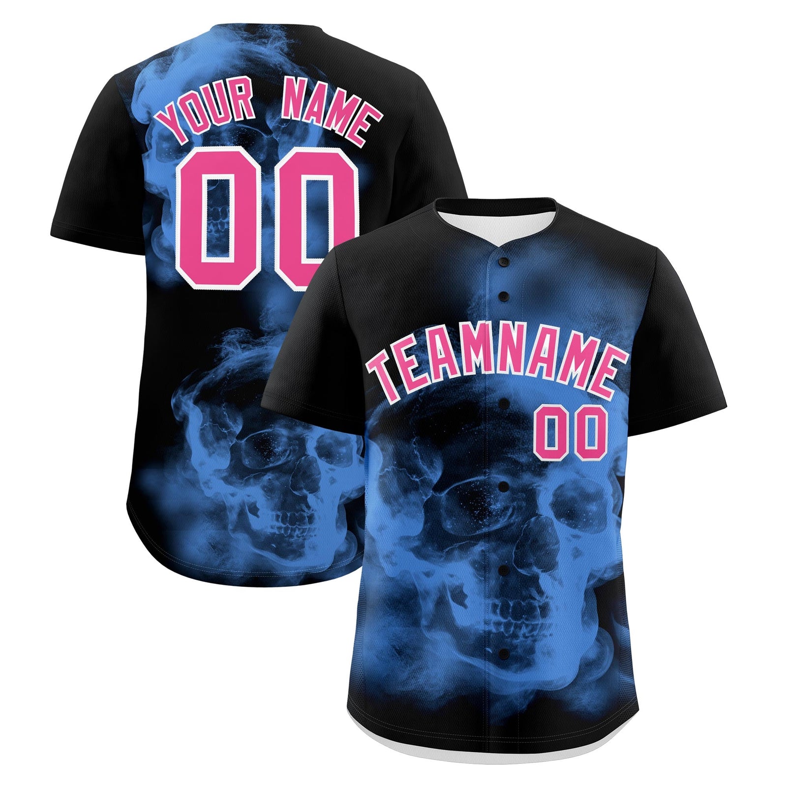 Custom Black Powder Blue Pink skeleton Graffiti Pattern Quick Dry Baseball Jersey| KXKSHOP