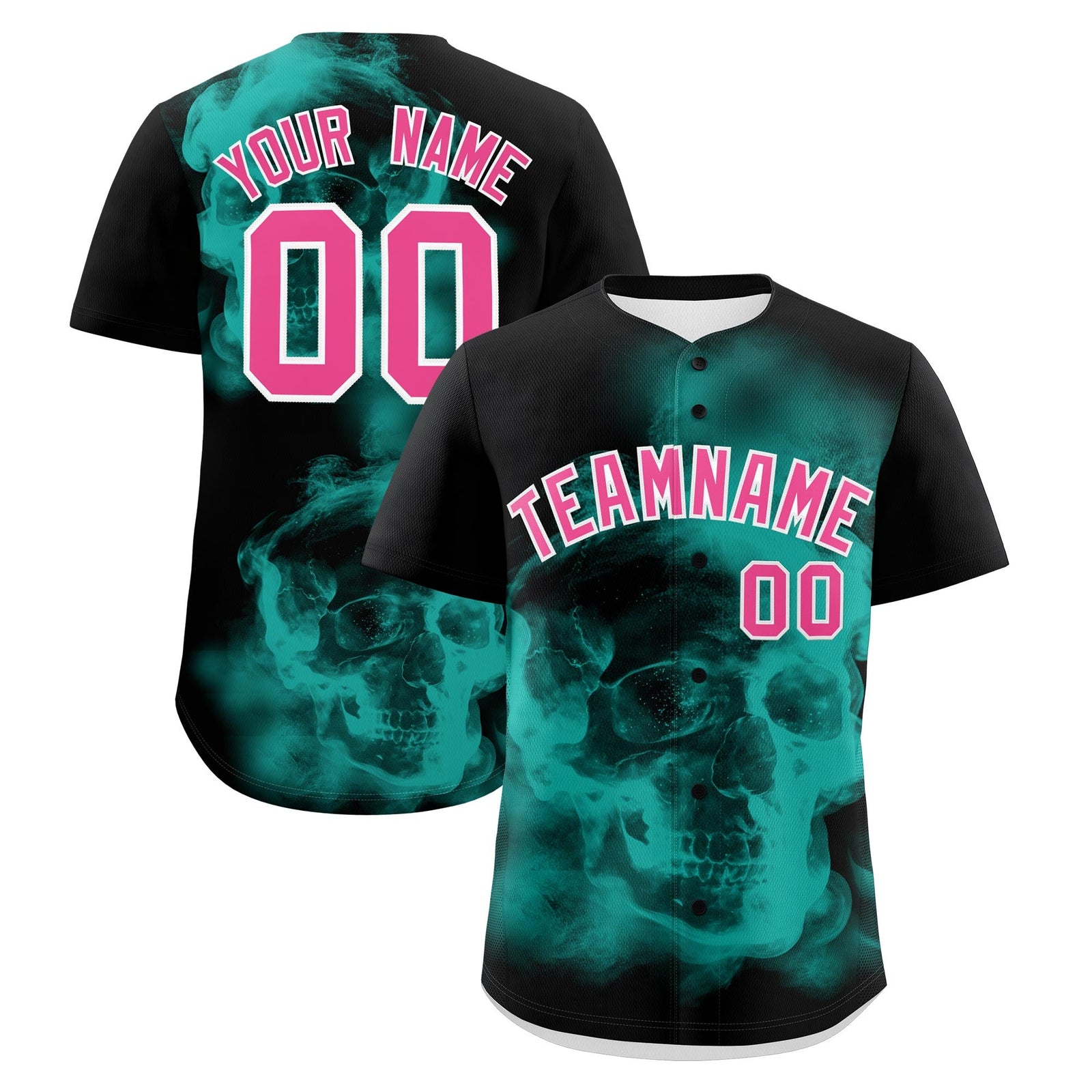 Custom Black Aqua Pink skeleton Graffiti Pattern Lightweight Baseball Jersey| KXKSHOP