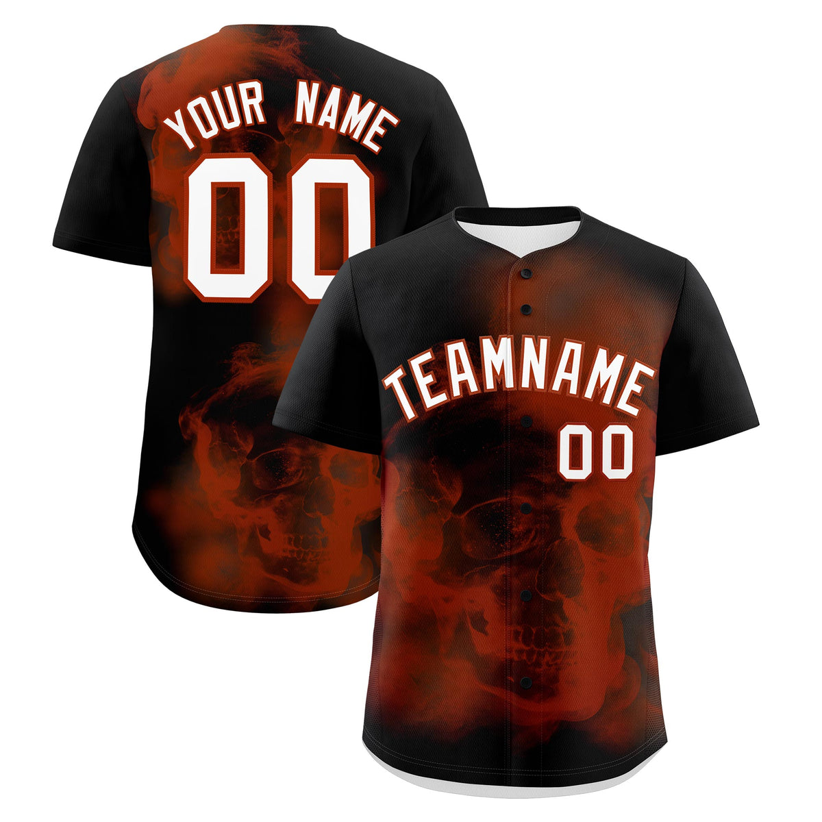 Custom Black Dark Orange White skeleton Graffiti Pattern Quick Dry Baseball Jersey| KXKSHOP