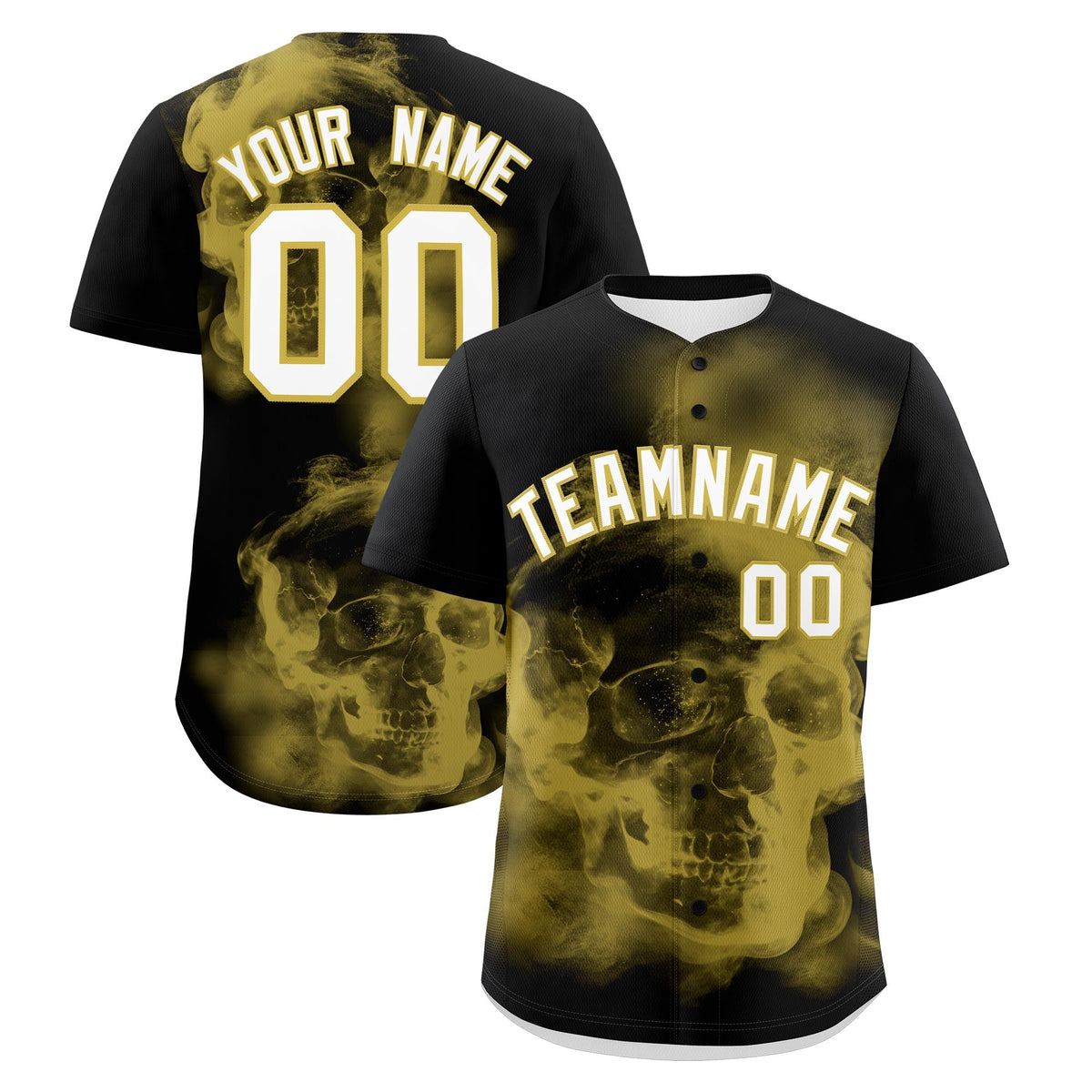 Custom Black Old Gold White skeleton Graffiti Pattern Lightweight Baseball Jersey| KXKSHOP