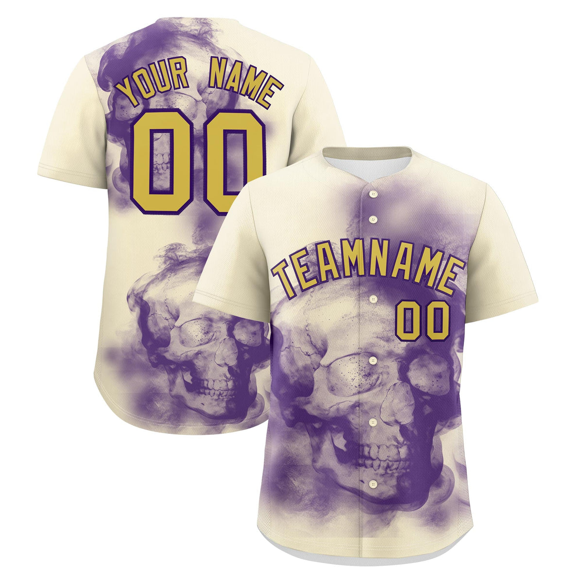Custom Cream Purple Old Gold skeleton Graffiti Pattern Lightweight Baseball Jersey| KXKSHOP