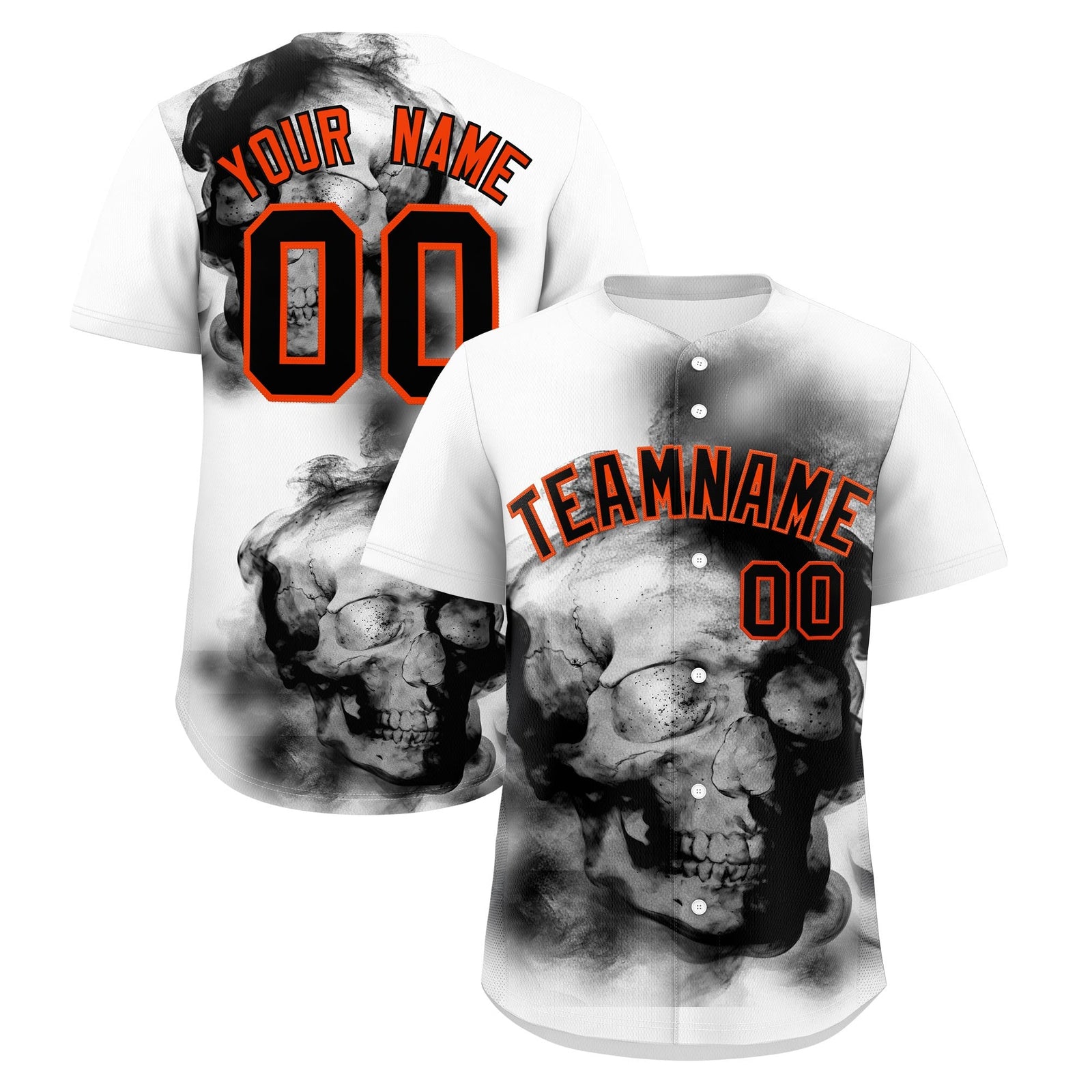 Custom White Black Orange skeleton Graffiti Pattern Quick Dry Baseball Jersey| KXKSHOP